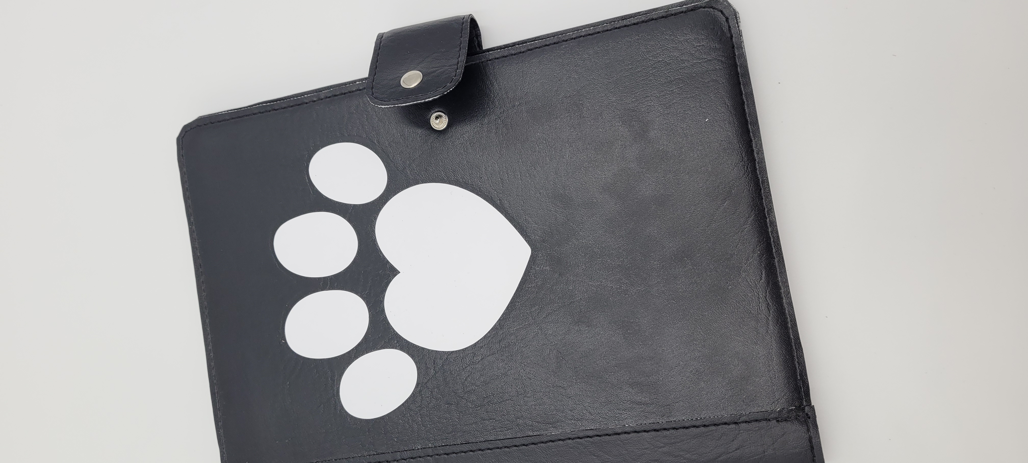Journal cover, Notebook Cover, Black with White Heart Shape Paw Print Design