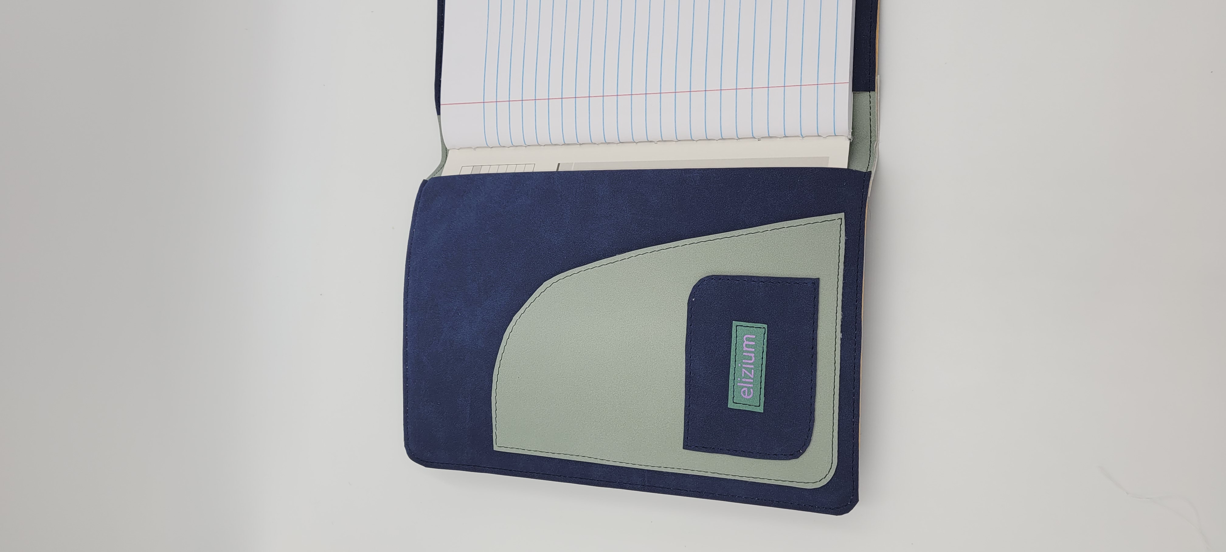 Journal Cover, Notebook Cover, Faux Suede, Dark Blue with Grey Accent, Purple Title 