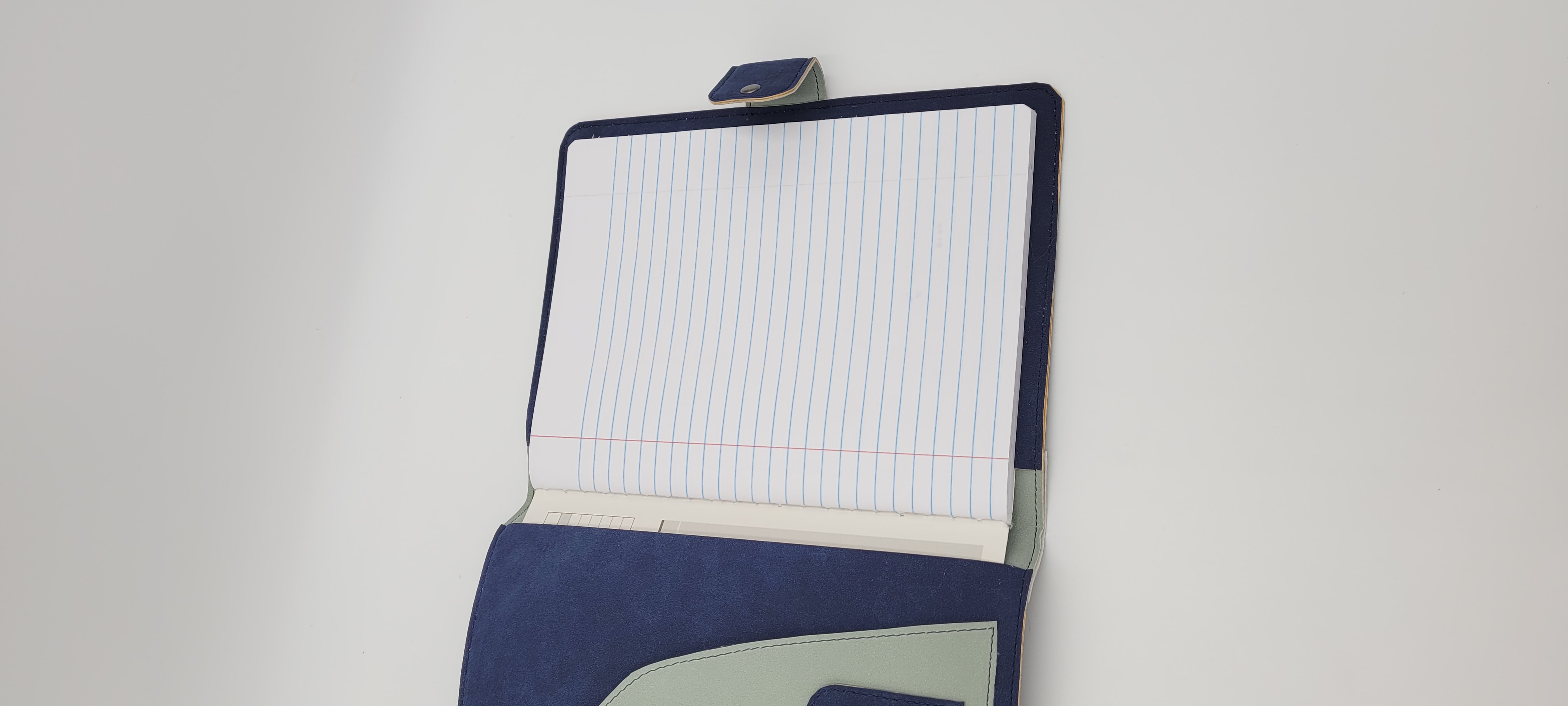 Journal Cover, Notebook Cover, Faux Suede, Dark Blue with Grey Accent, Purple Title 