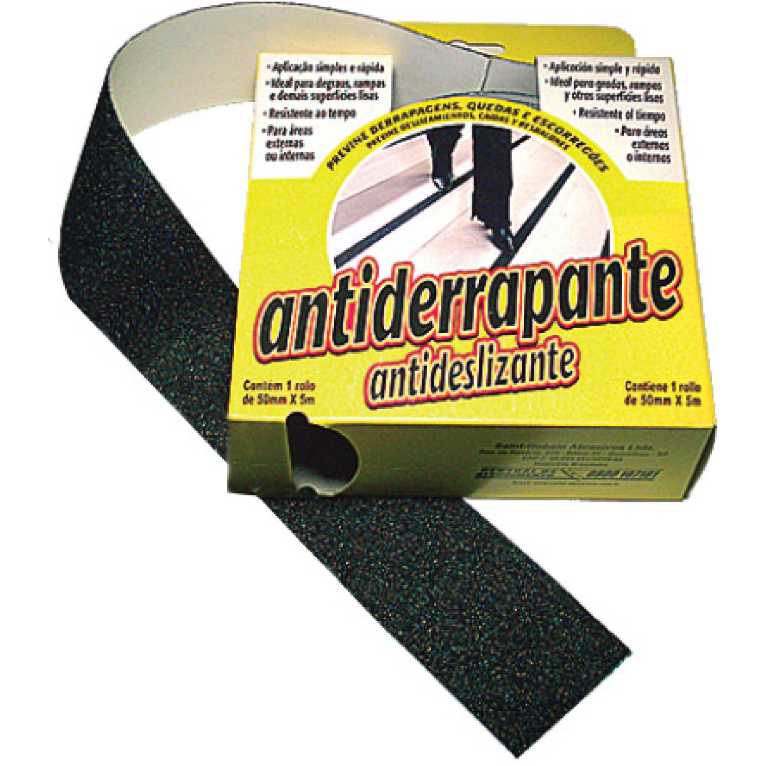 Fita Antiderrapante 5M A fita antiderrapante auxilia na prevenção de acidentes em áreas propensas.    Medidas: rolo de 48mm x 5m.