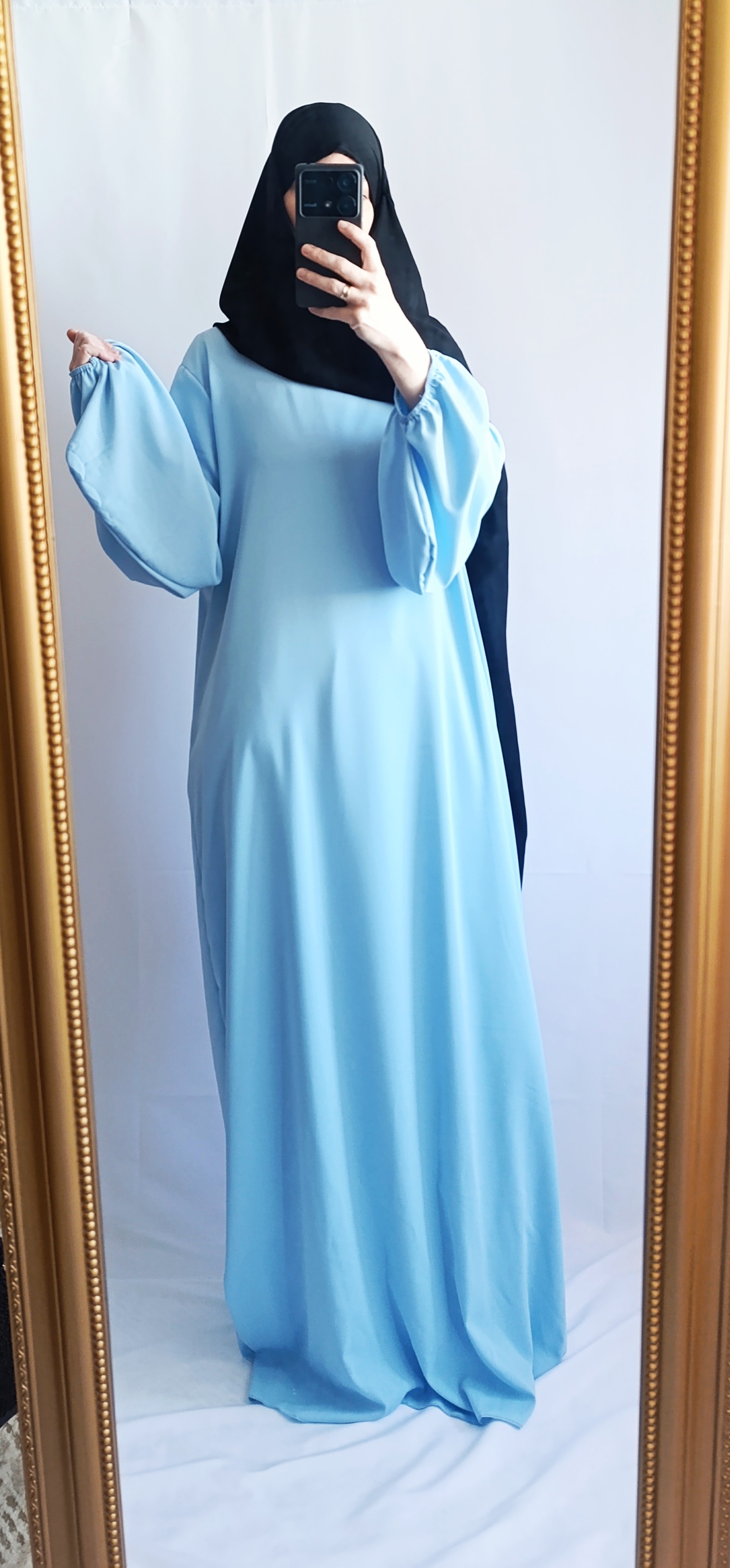 Abaya manches bouffantes bleu ciel 1m85