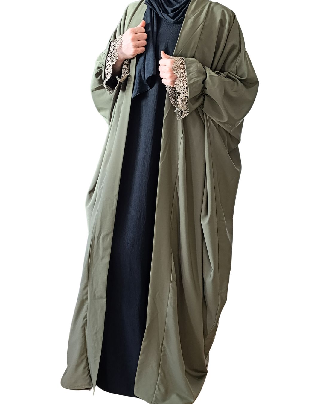 Kimono Kaki Manches papillon et Dentelles