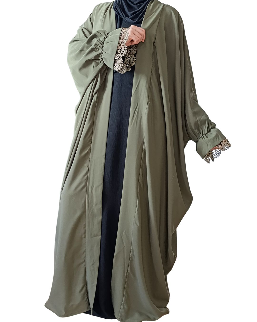 Kimono Kaki Manches papillon et Dentelles