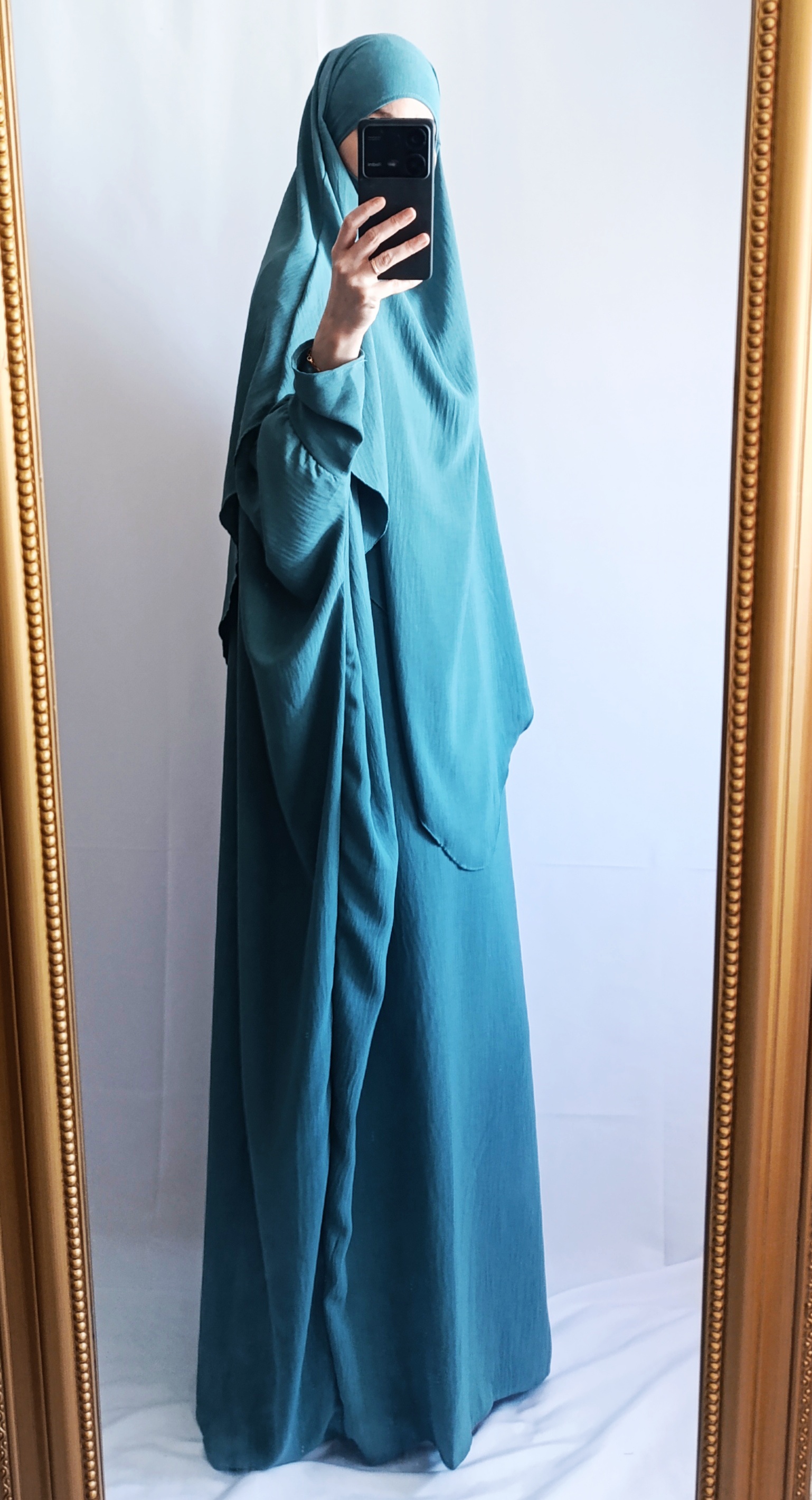 Set Abaya papillon + Khimar - Bleu canard