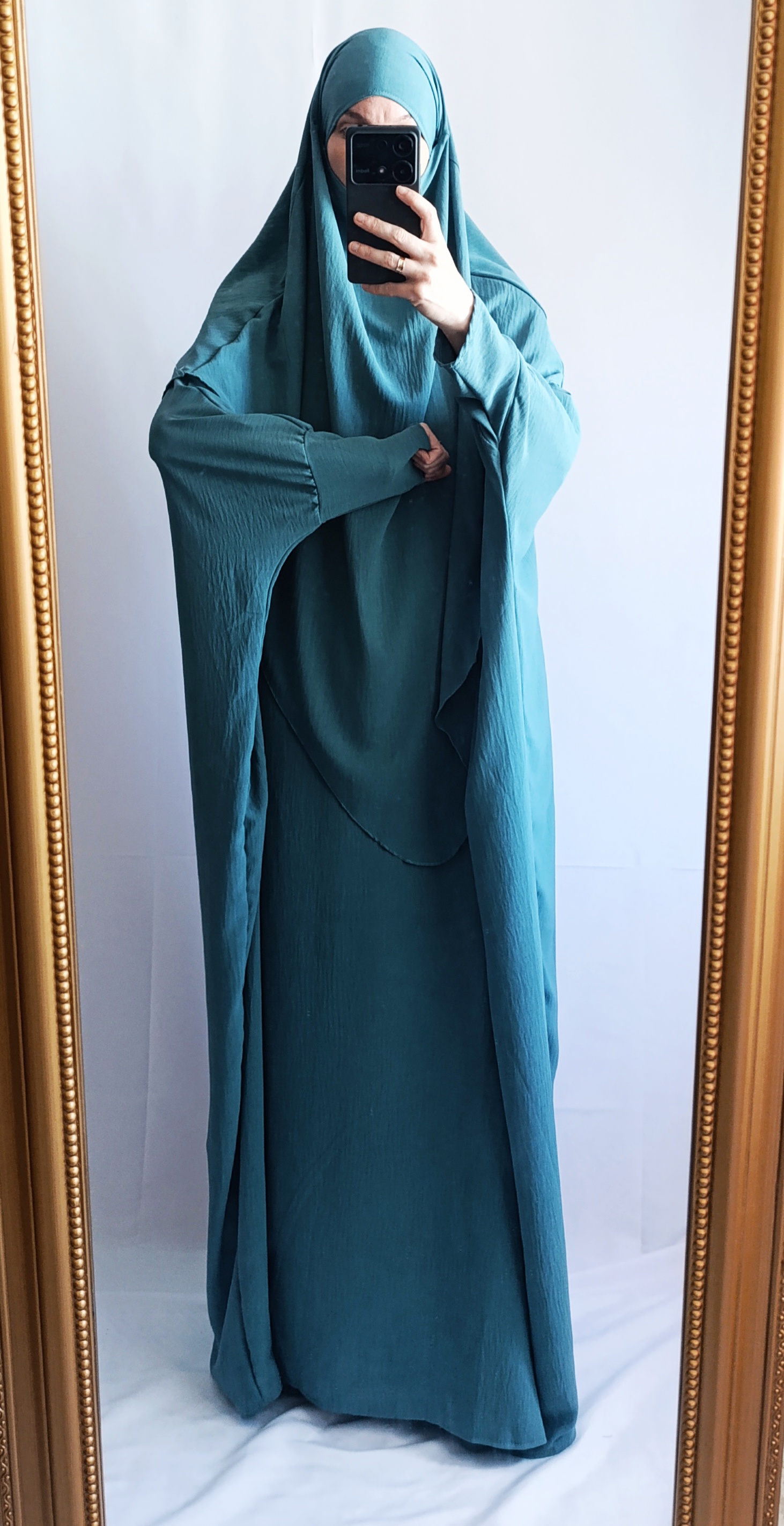Set Abaya papillon + Khimar - Bleu canard