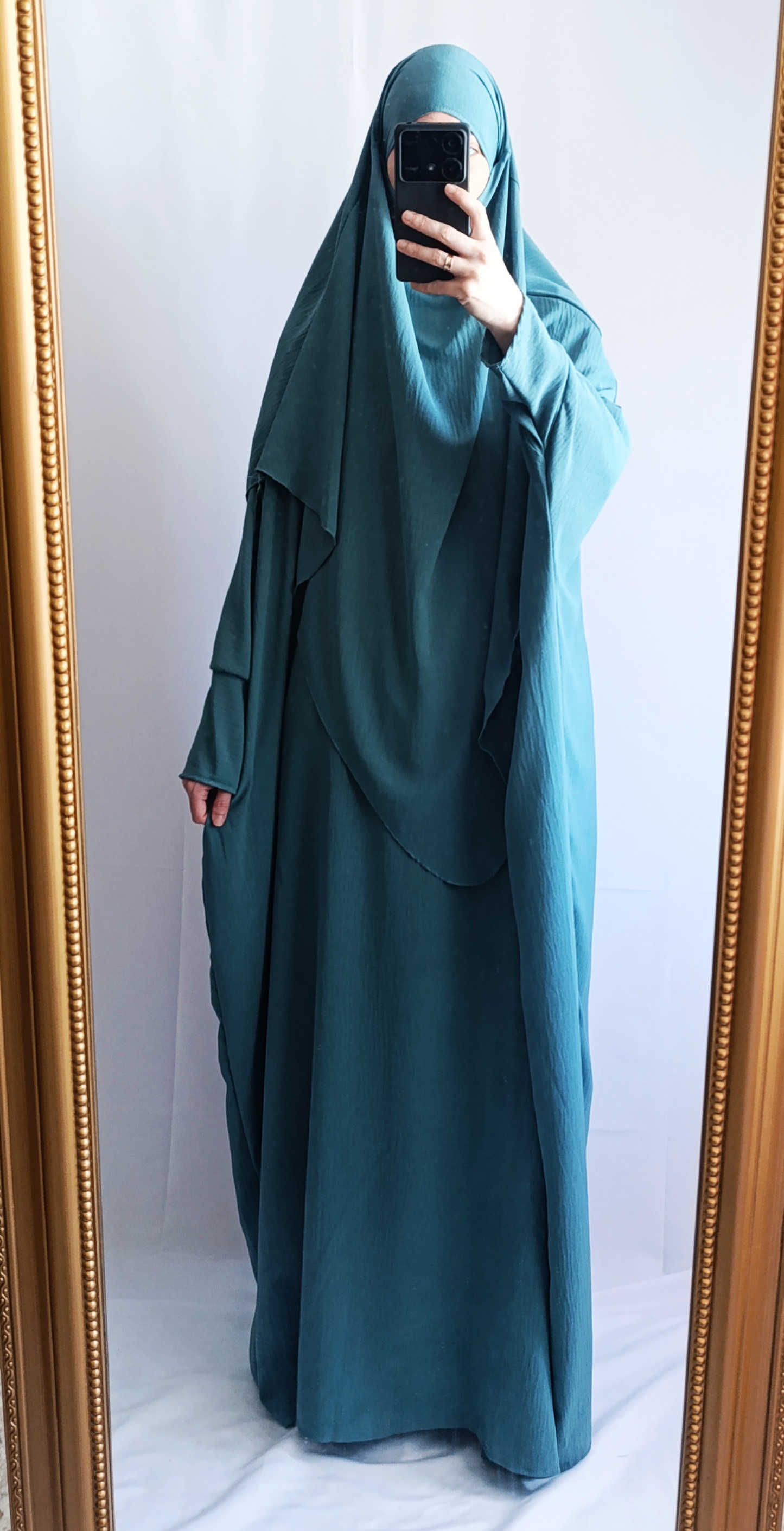 Set Abaya papillon + Khimar - Bleu canard