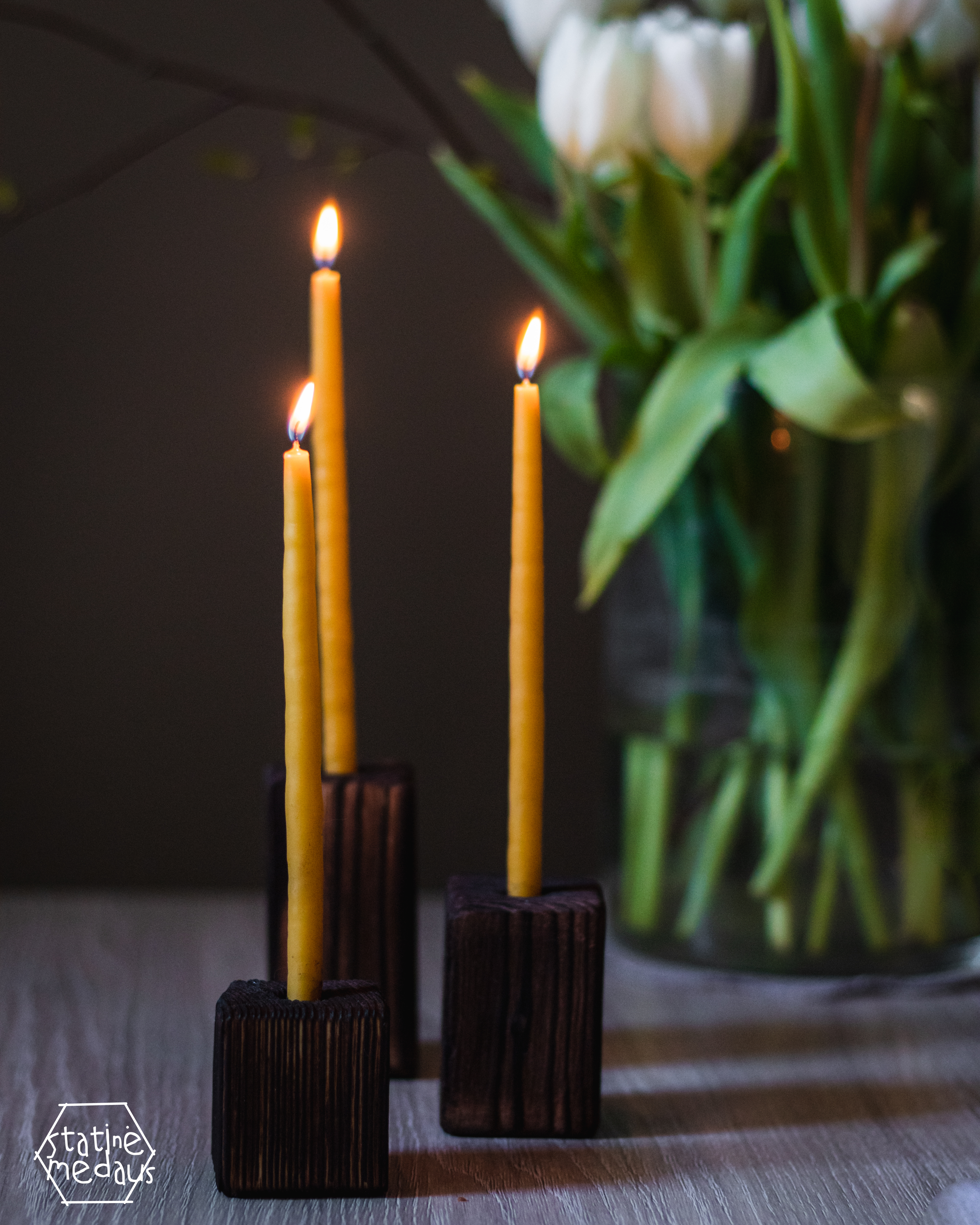 Deginto medžio žvakidė 3 vnt.