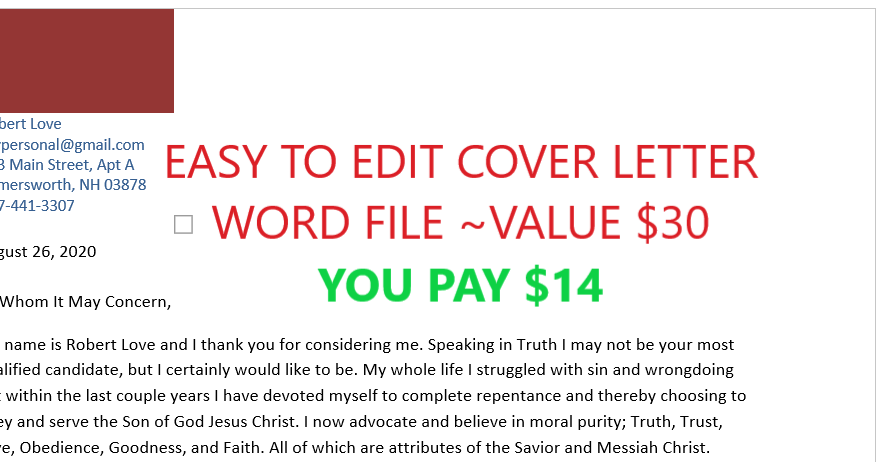 Cover Letter for Resume