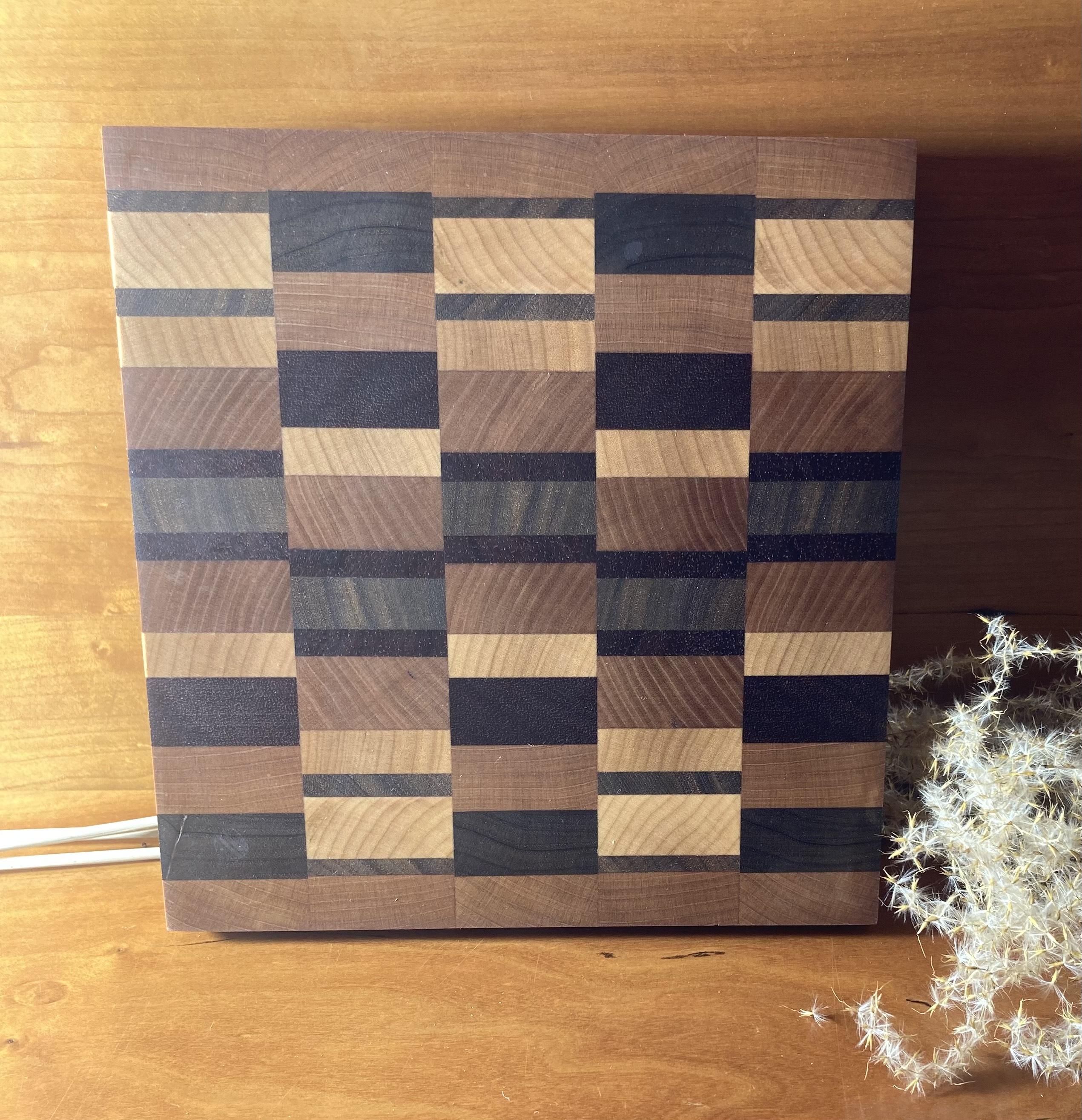 Small End Grain Bar Cutting Board Approx 7 1/2" X7 1/4" X 7/8" 
