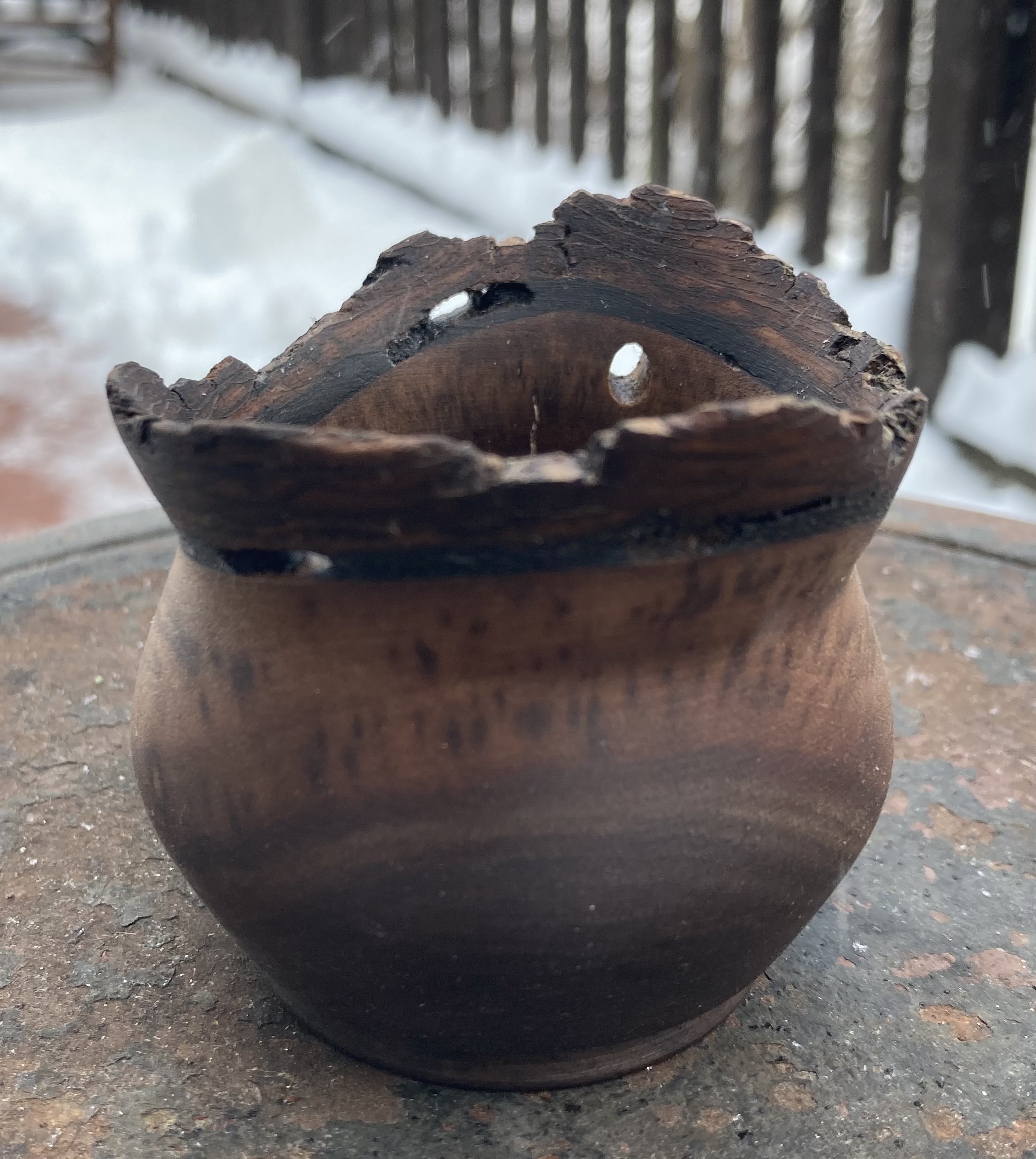 Small Live Edge With Bark Walnut Bowl Approx 3" Diameter X 2 1/2" Tall