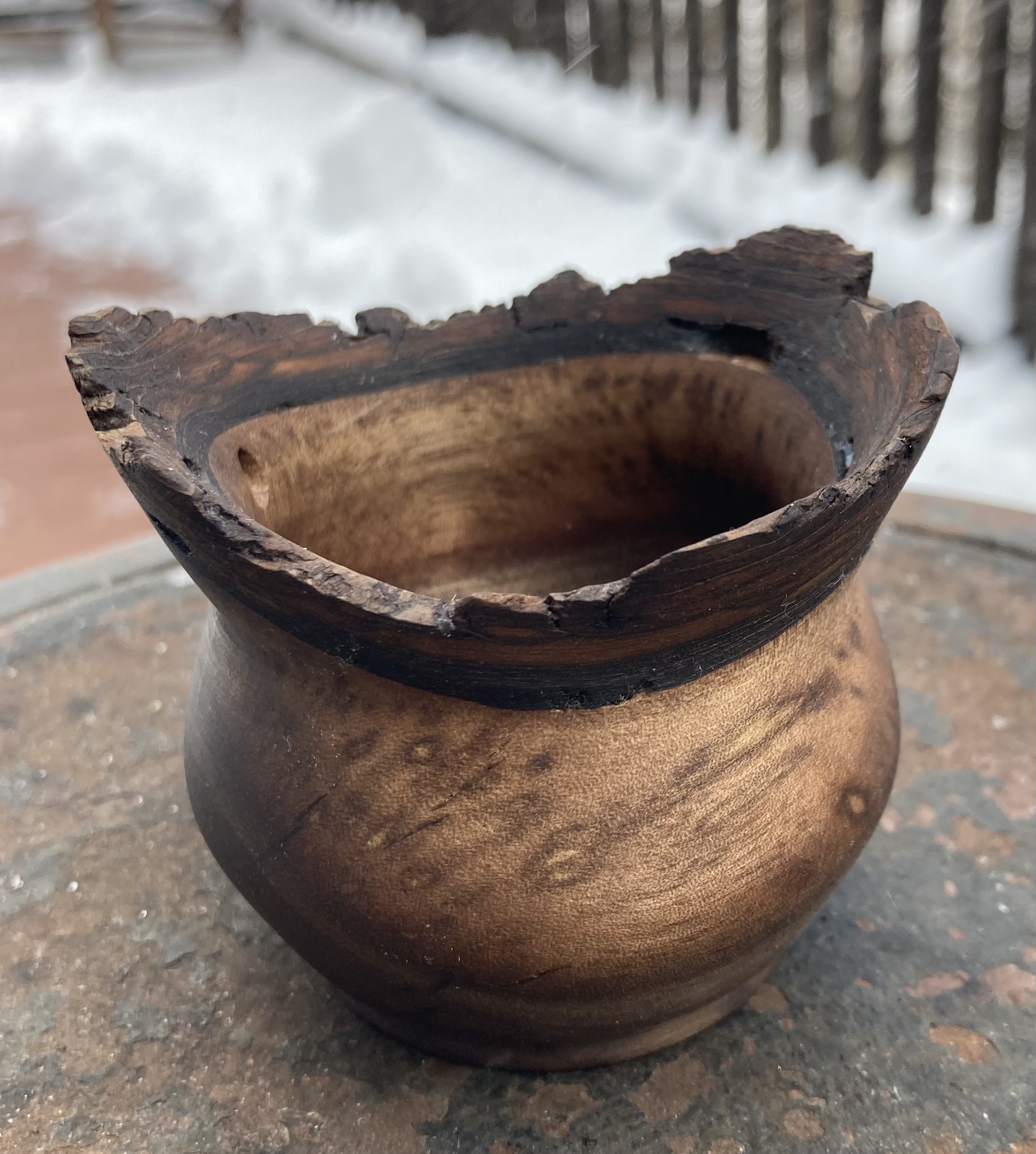 Small Live Edge With Bark Walnut Bowl Approx 3" Diameter X 2 1/2" Tall