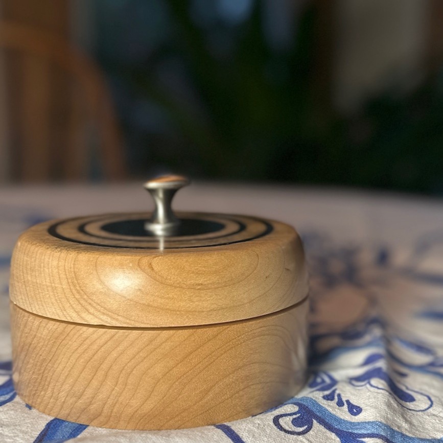 Ash and Epoxy Box Approx 5 1/4" Diameter X 2 1/2" Tall