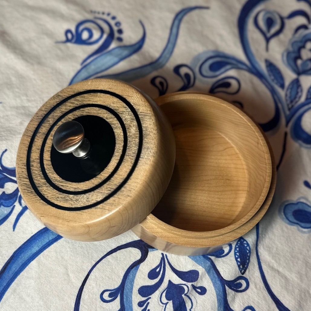 Ash and Epoxy Box Approx 5 1/4" Diameter X 2 1/2" Tall