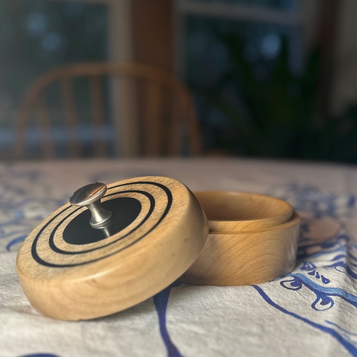 Ash and Epoxy Box Approx 5 1/4" Diameter X 2 1/2" Tall