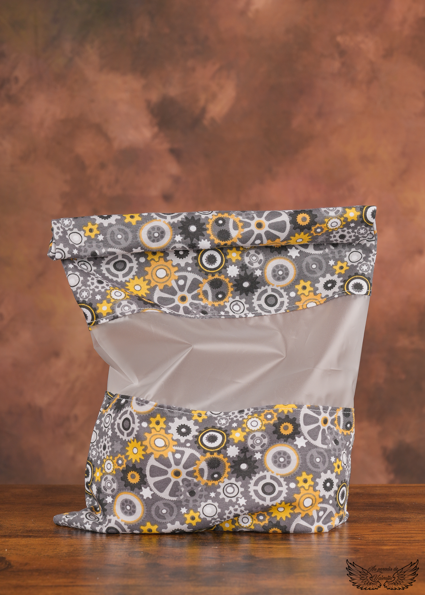Sac à congélation grand modèle "mécanismes gris et jaune"