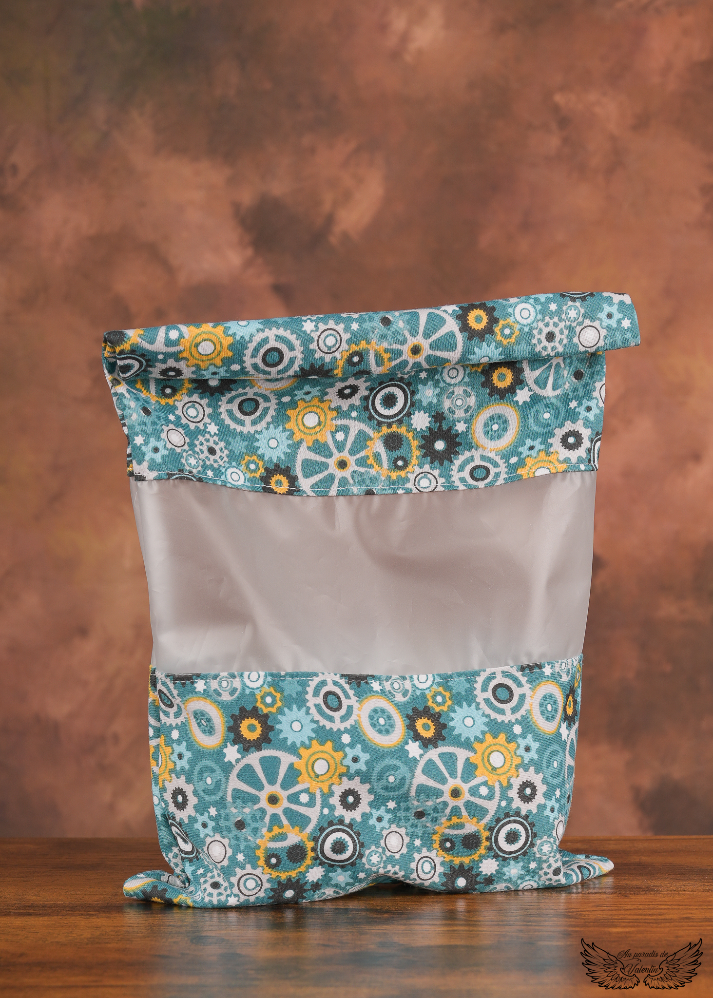 Sac à congélation grand modèle motif "mécanismes bleus".