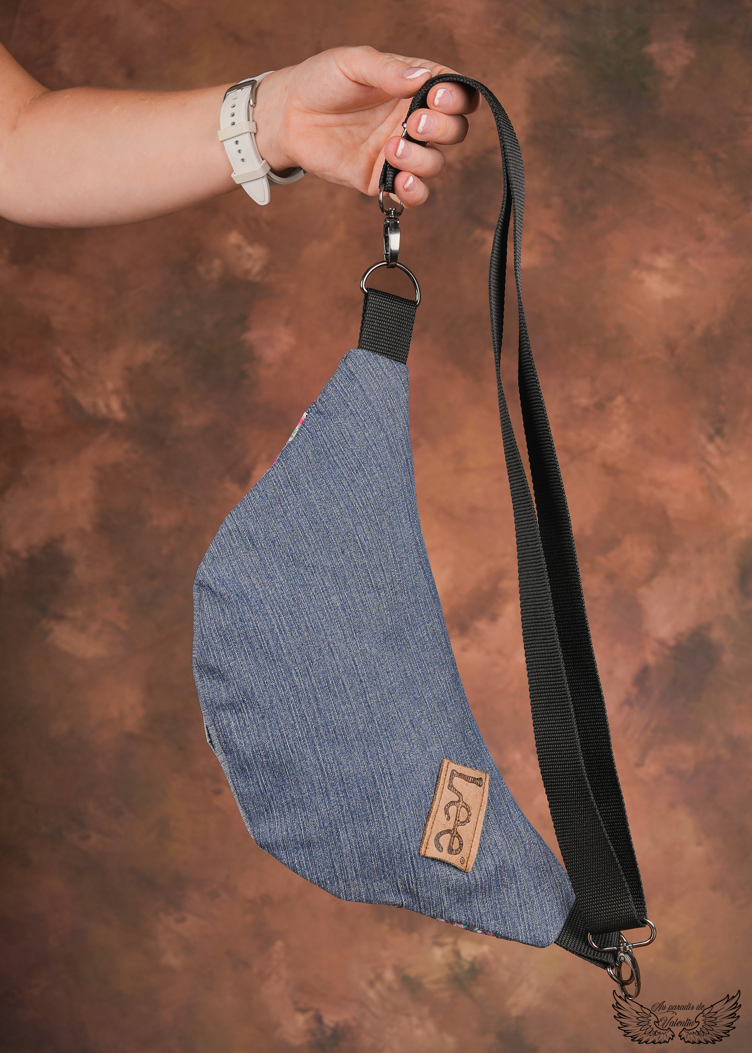 Sac banane jean/liberty fleurs roses