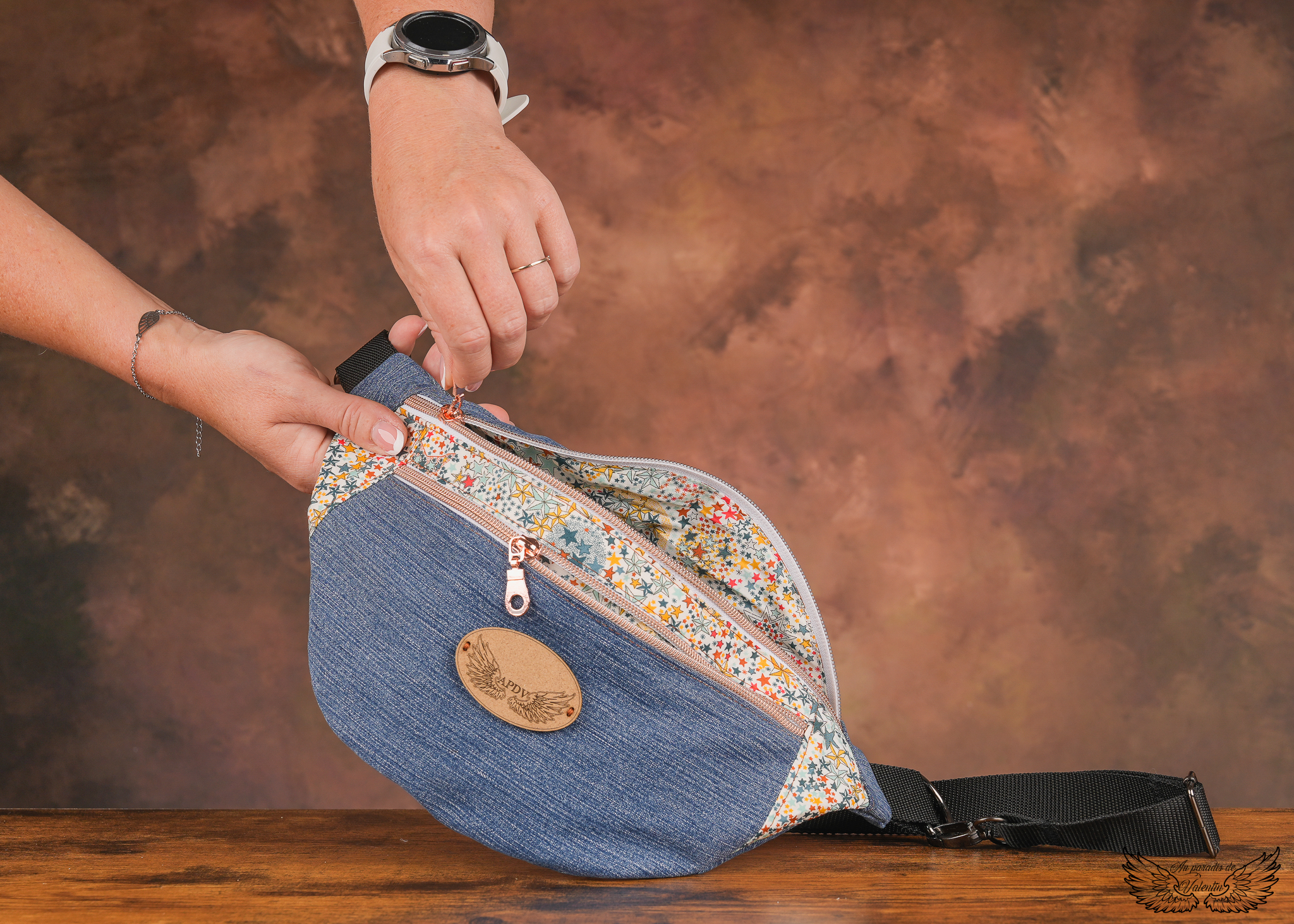 Sac banane jean/liberty étoiles multicolores