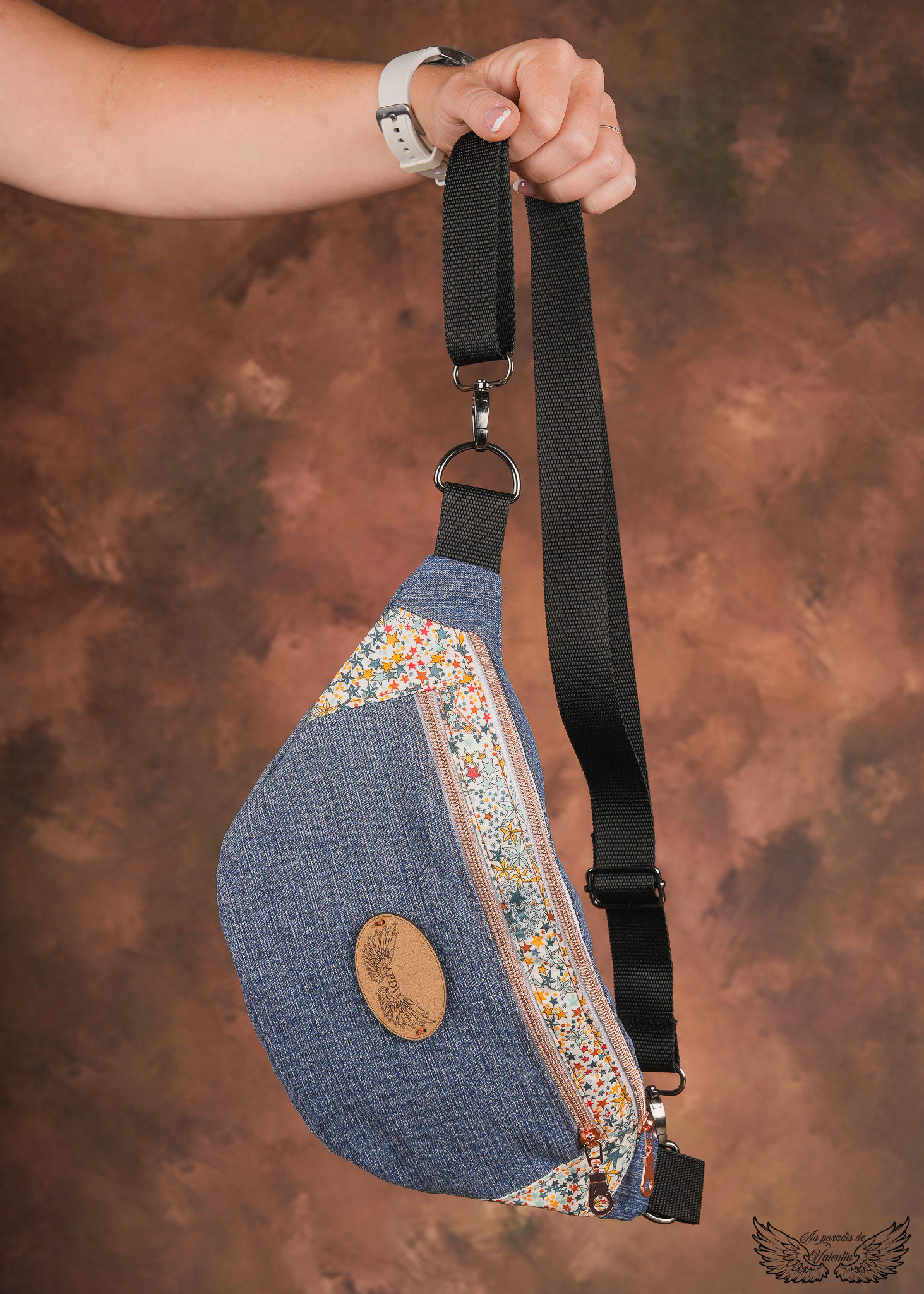 Sac banane jean/liberty étoiles multicolores