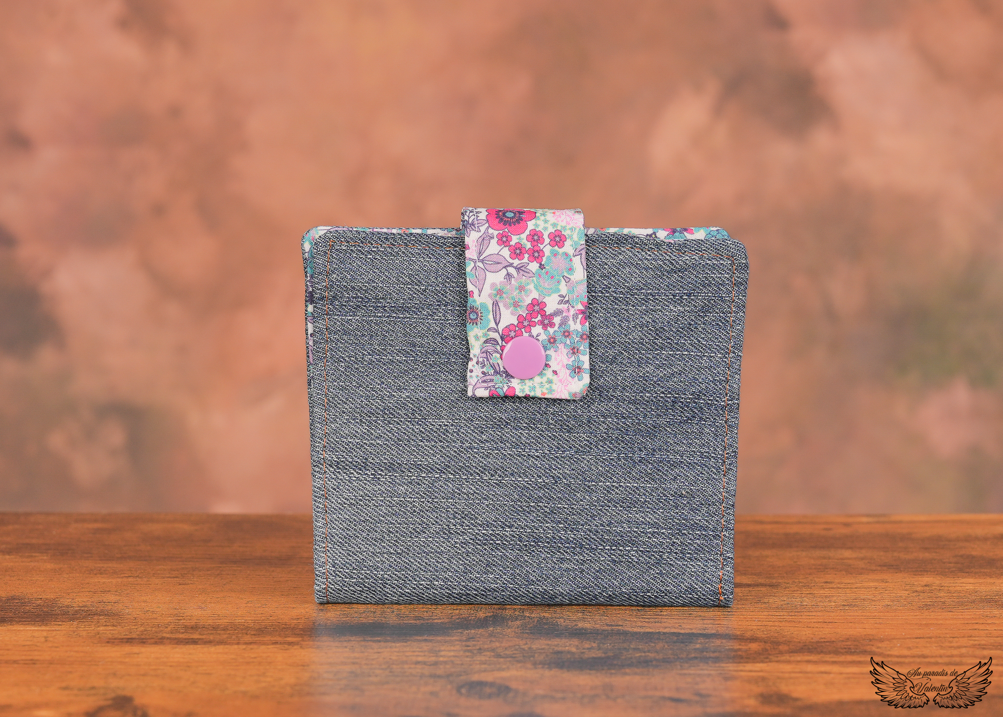 Portefeuille jean et liberty fleurs