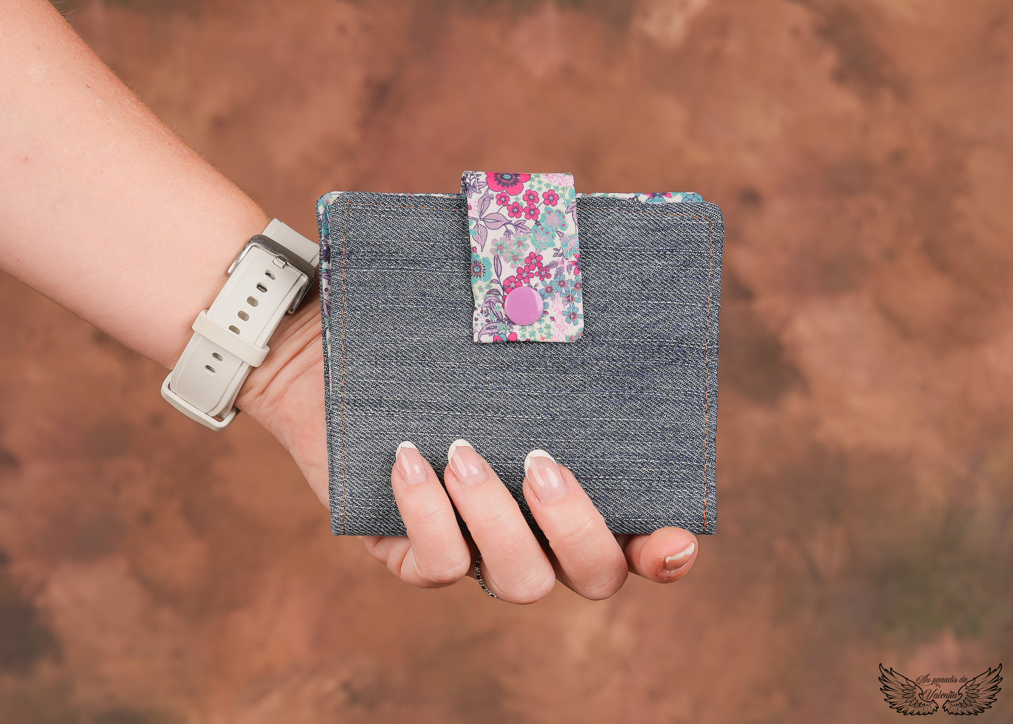 Portefeuille jean et liberty fleurs