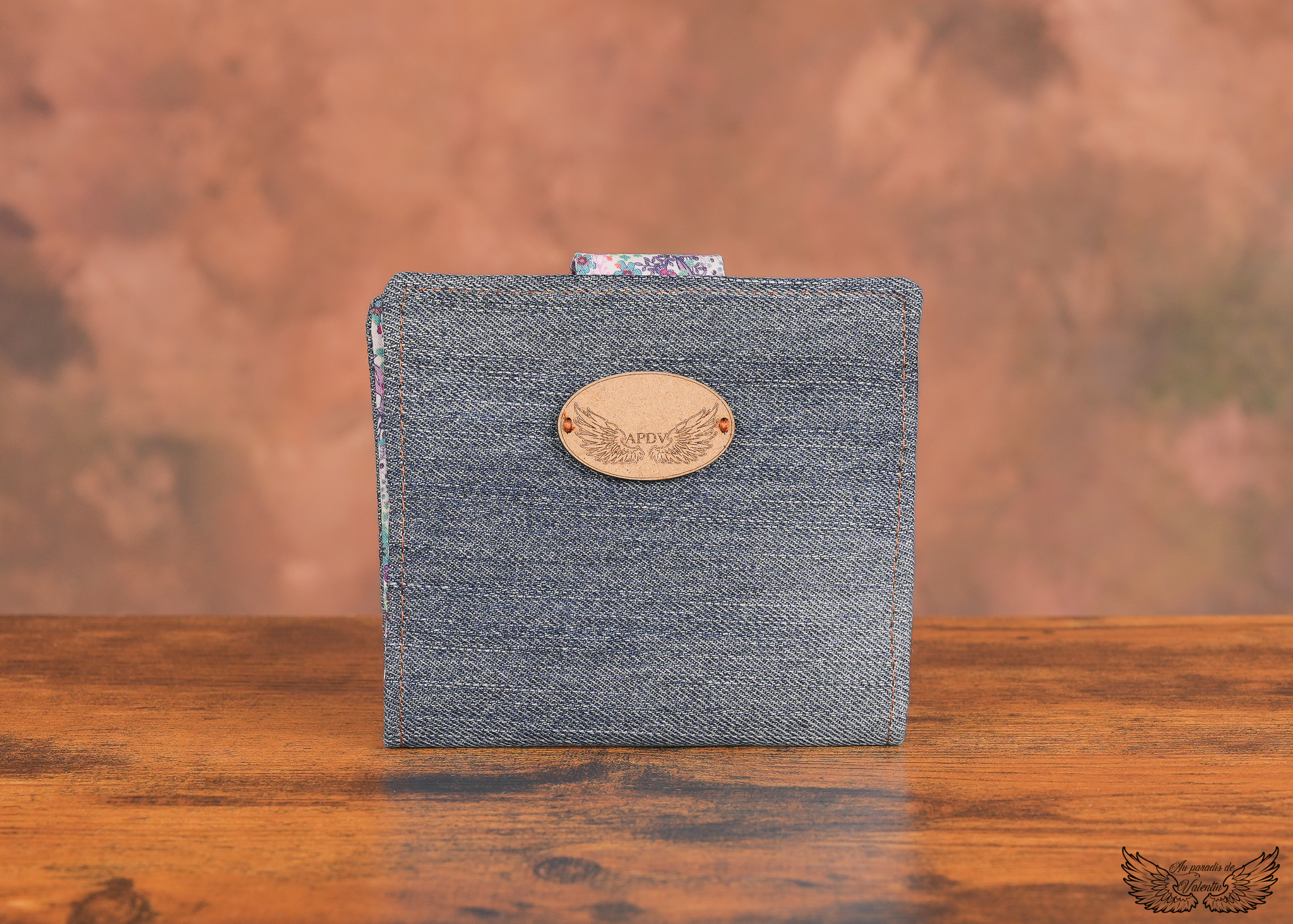 Portefeuille jean et liberty fleurs