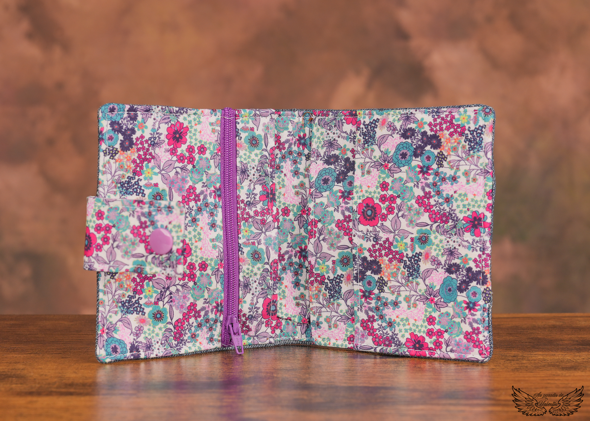 Portefeuille jean et liberty fleurs