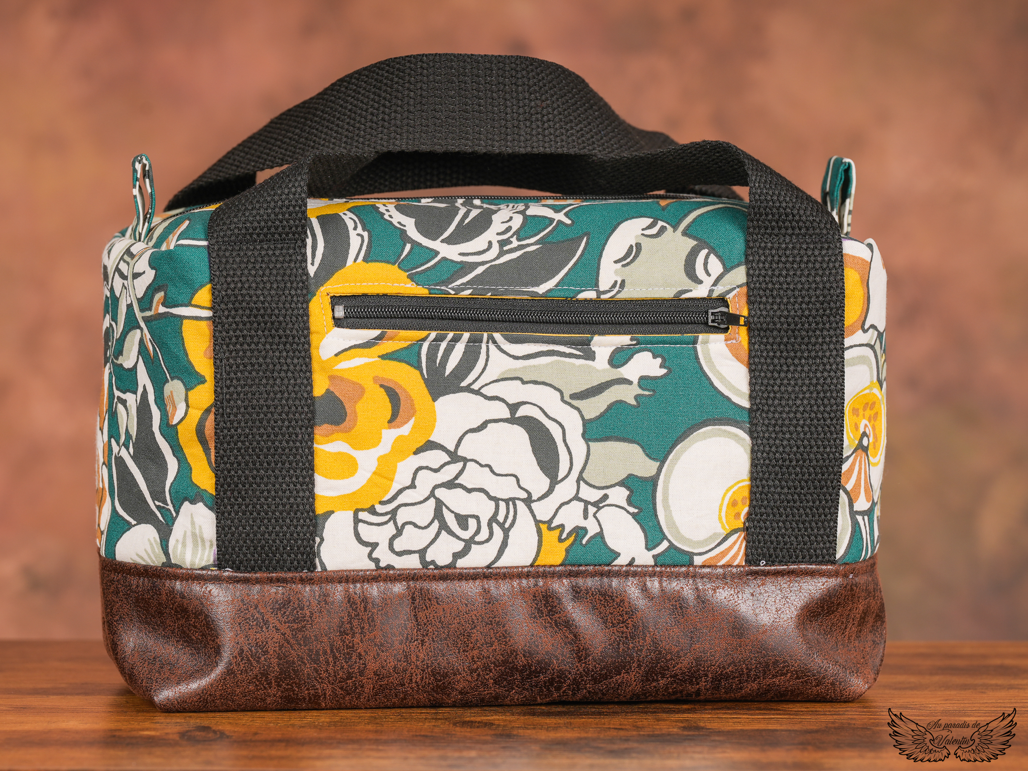 Trousse de toilette fleurs vertes et jaunes