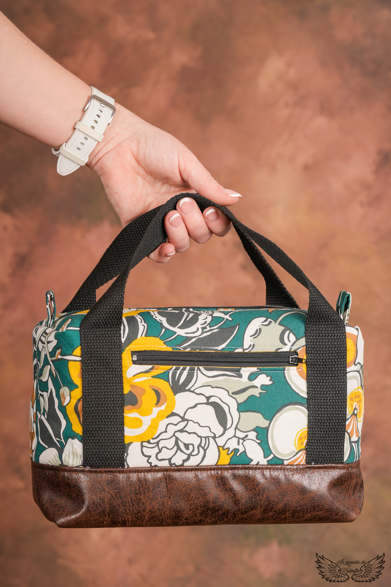 Trousse de toilette fleurs vertes et jaunes