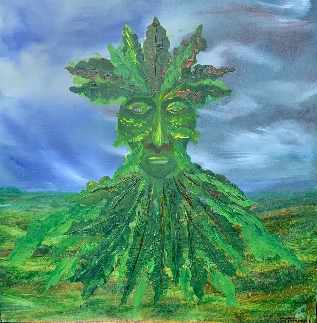 Green man. Oil on board. 60 x 60cm