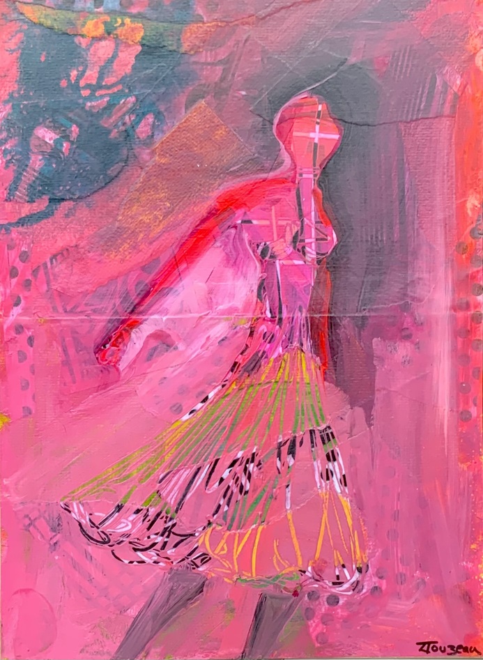 Pixie in Pink. Acrylic on paper mounted on MDF. 30 x 40cm