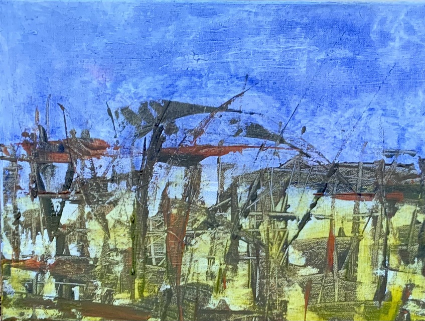 Birds at marshes.  Acrylic on canvas. 30 x 40cm