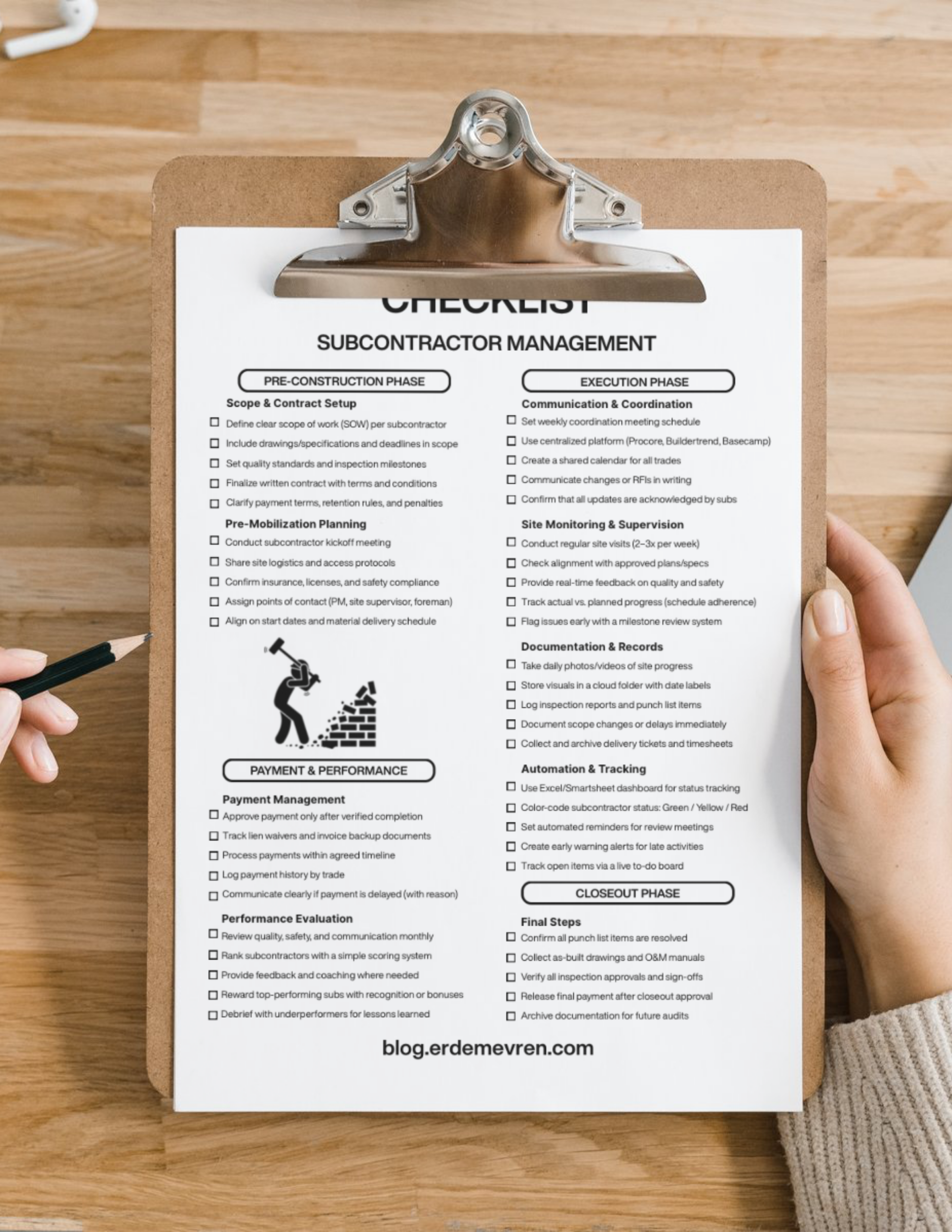 Checklist - Subcontractor Management 