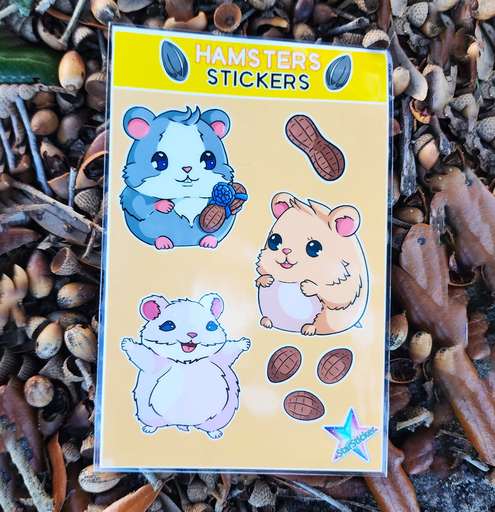Hamster Sticker Sheet (Grey, Yellow, and White)