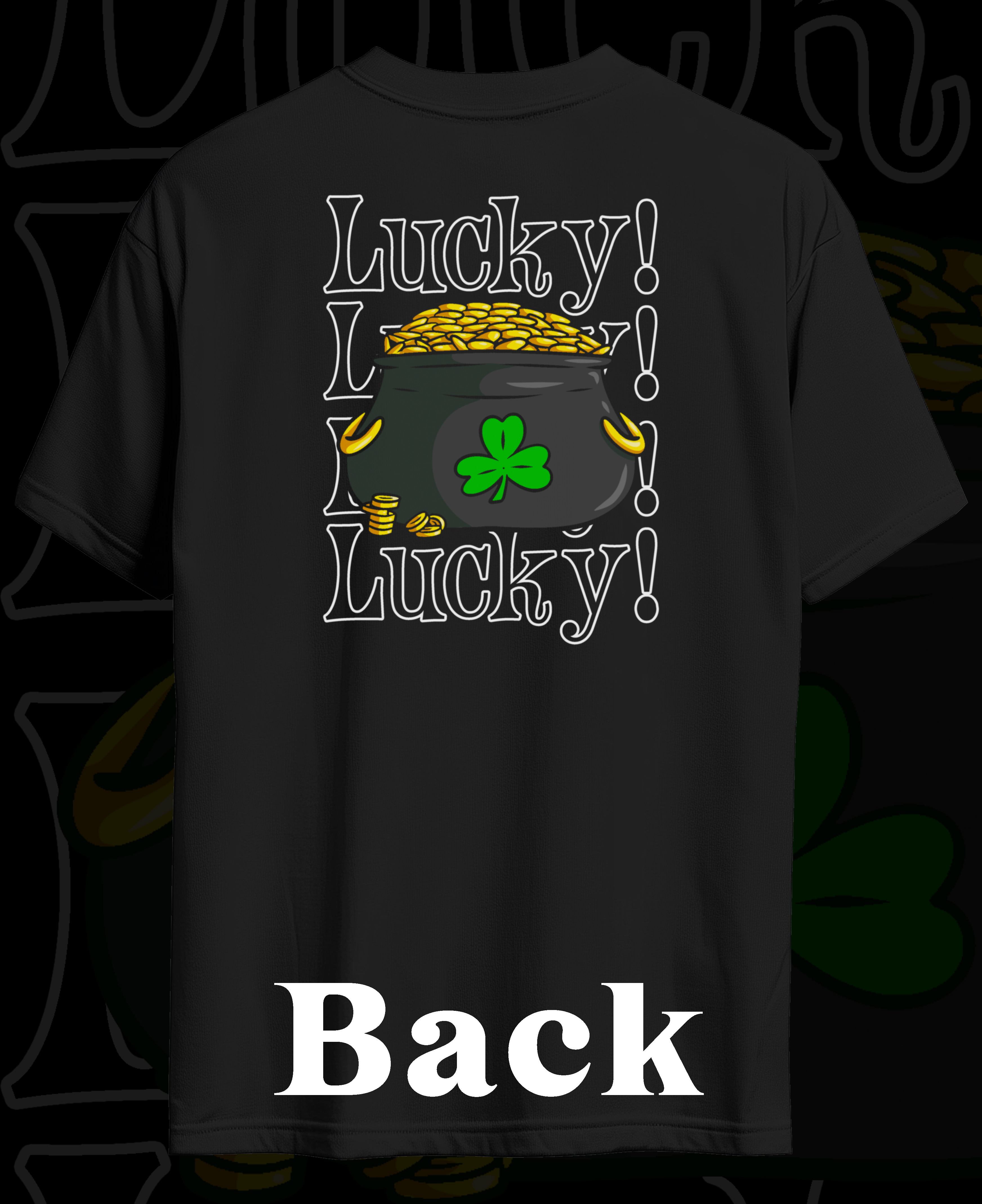 Lucky Pot Of Gold Graphic Cotton Black T Shirt Crew Neck