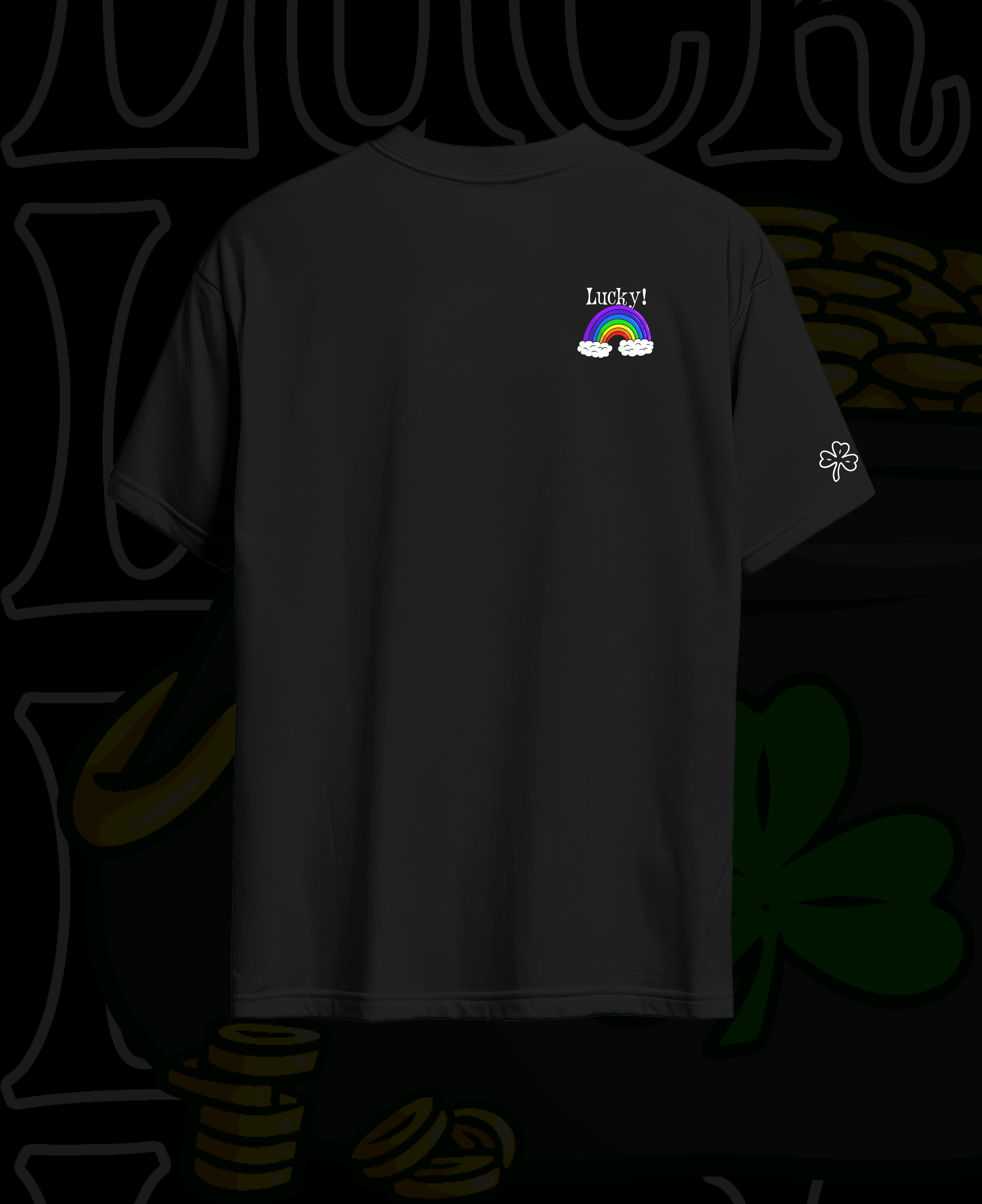 Lucky Pot Of Gold Graphic Cotton Black T Shirt Crew Neck