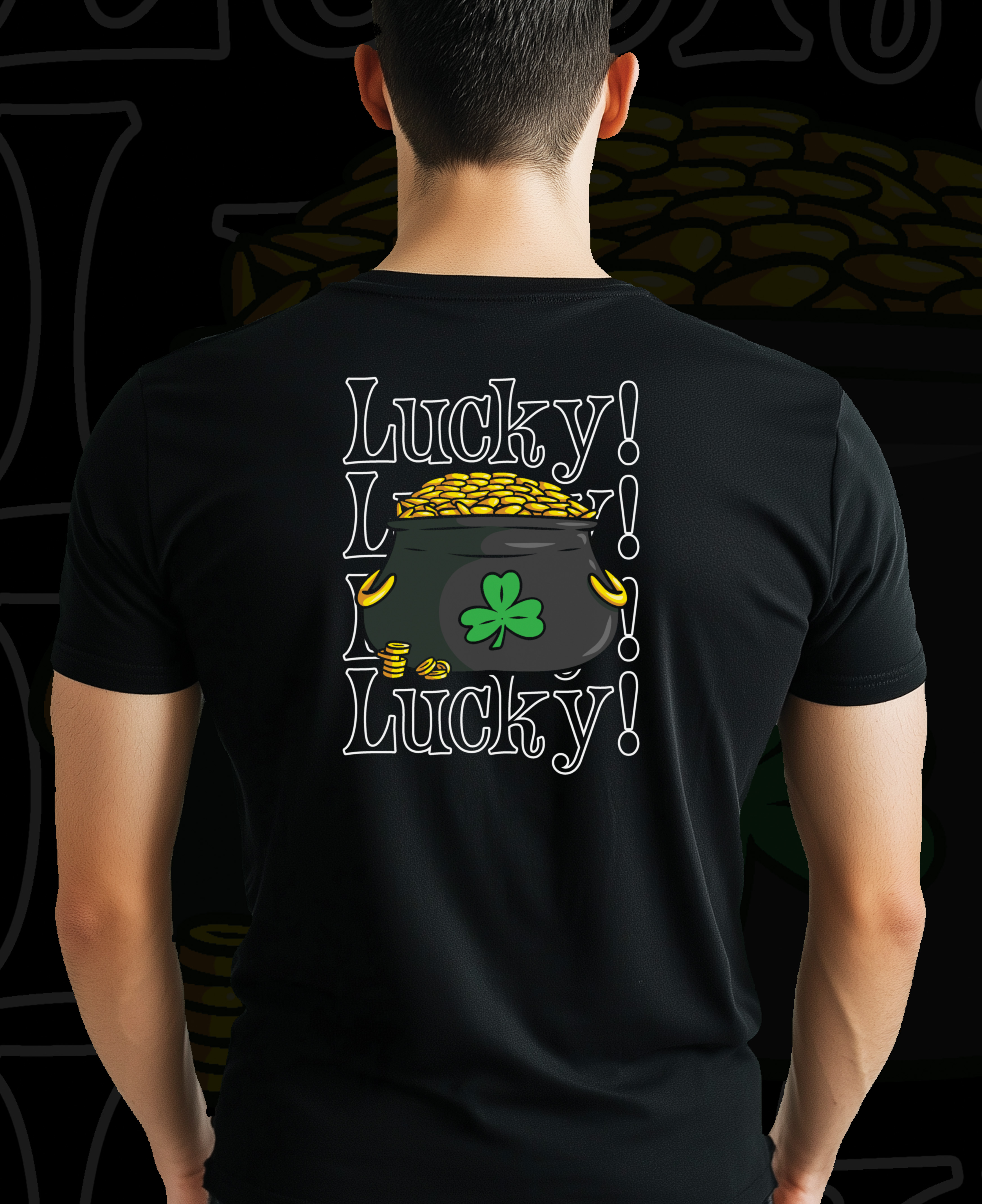 Lucky Pot Of Gold Graphic Cotton Black T Shirt Crew Neck