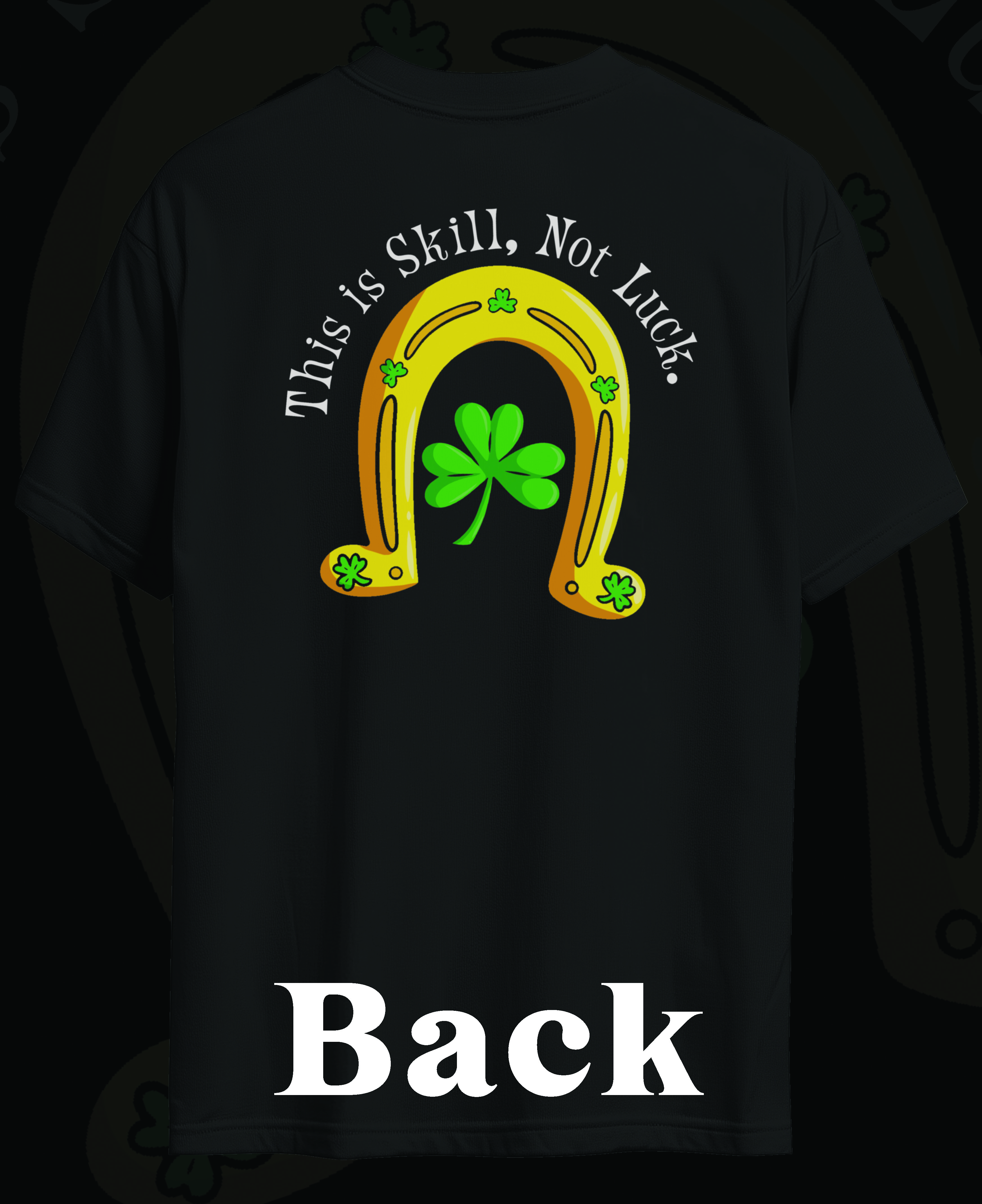 Black T-Shirt with Horseshoe and Clover Design Cotton Crewneck Streetwear Saint Patrick's Day
