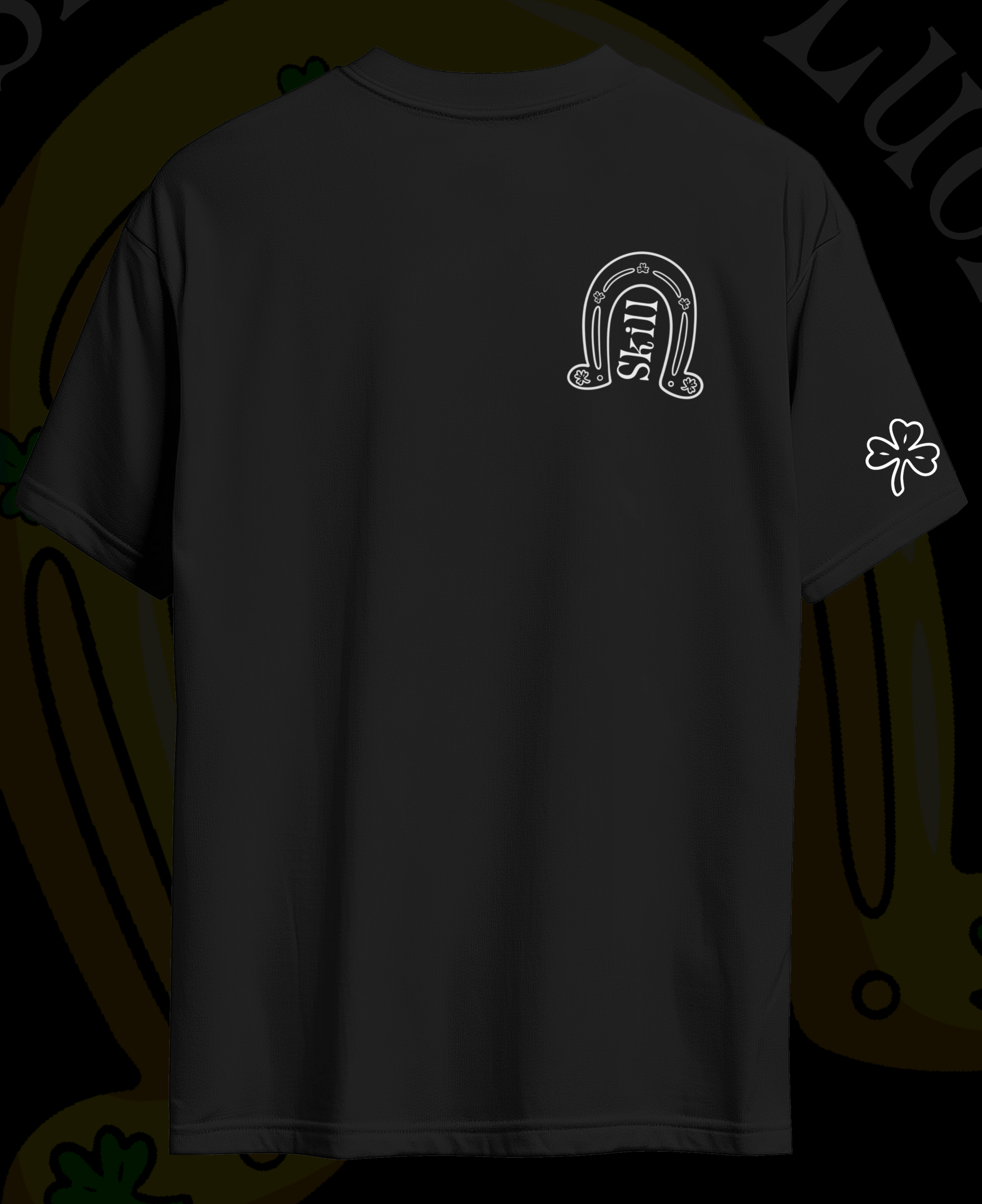 Black T-Shirt with Horseshoe and Clover Design Cotton Crewneck Streetwear Saint Patrick's Day