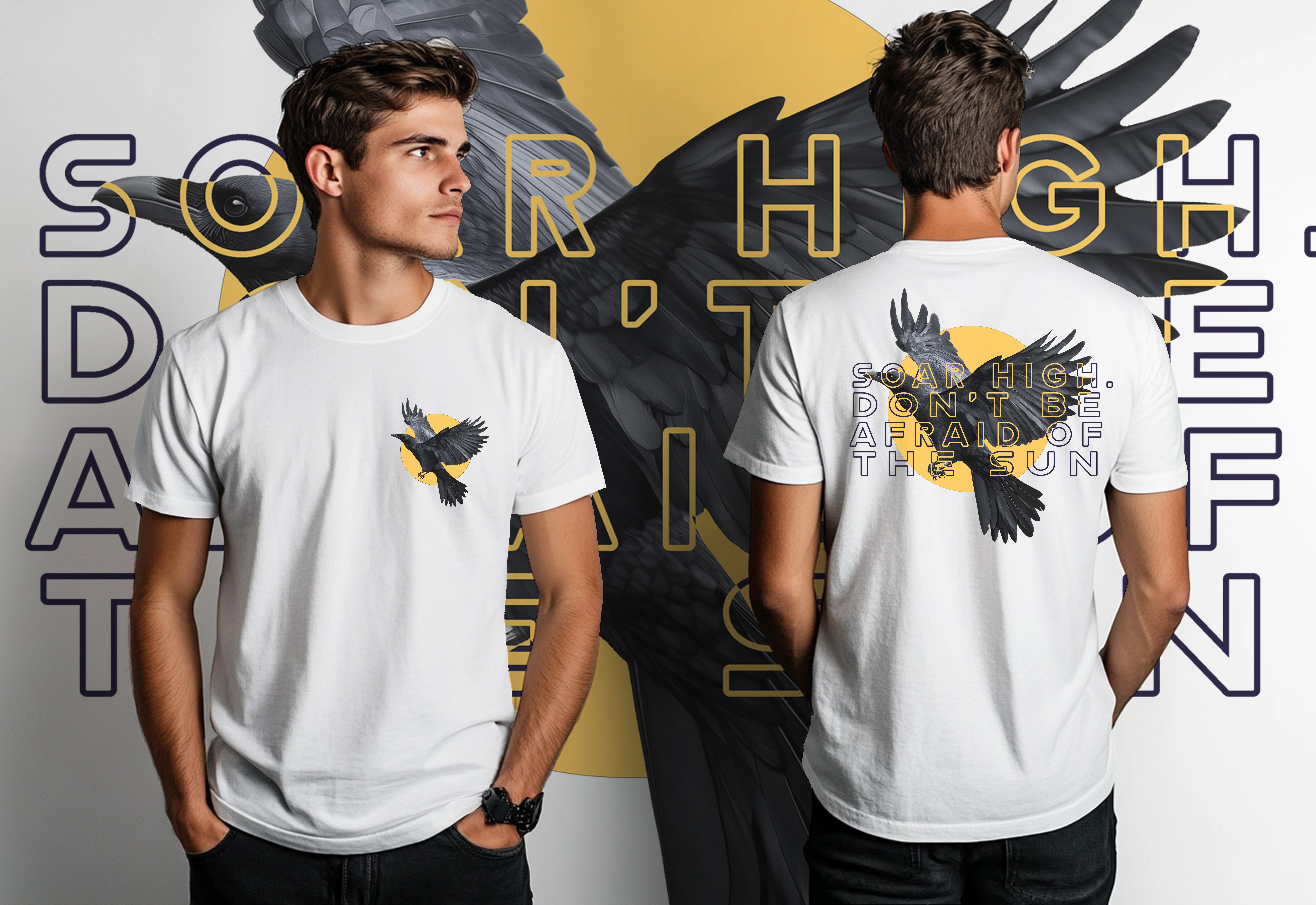 Soar High Don't Be Afraid Of The Sun Raven Crow T shirt Streetwear 