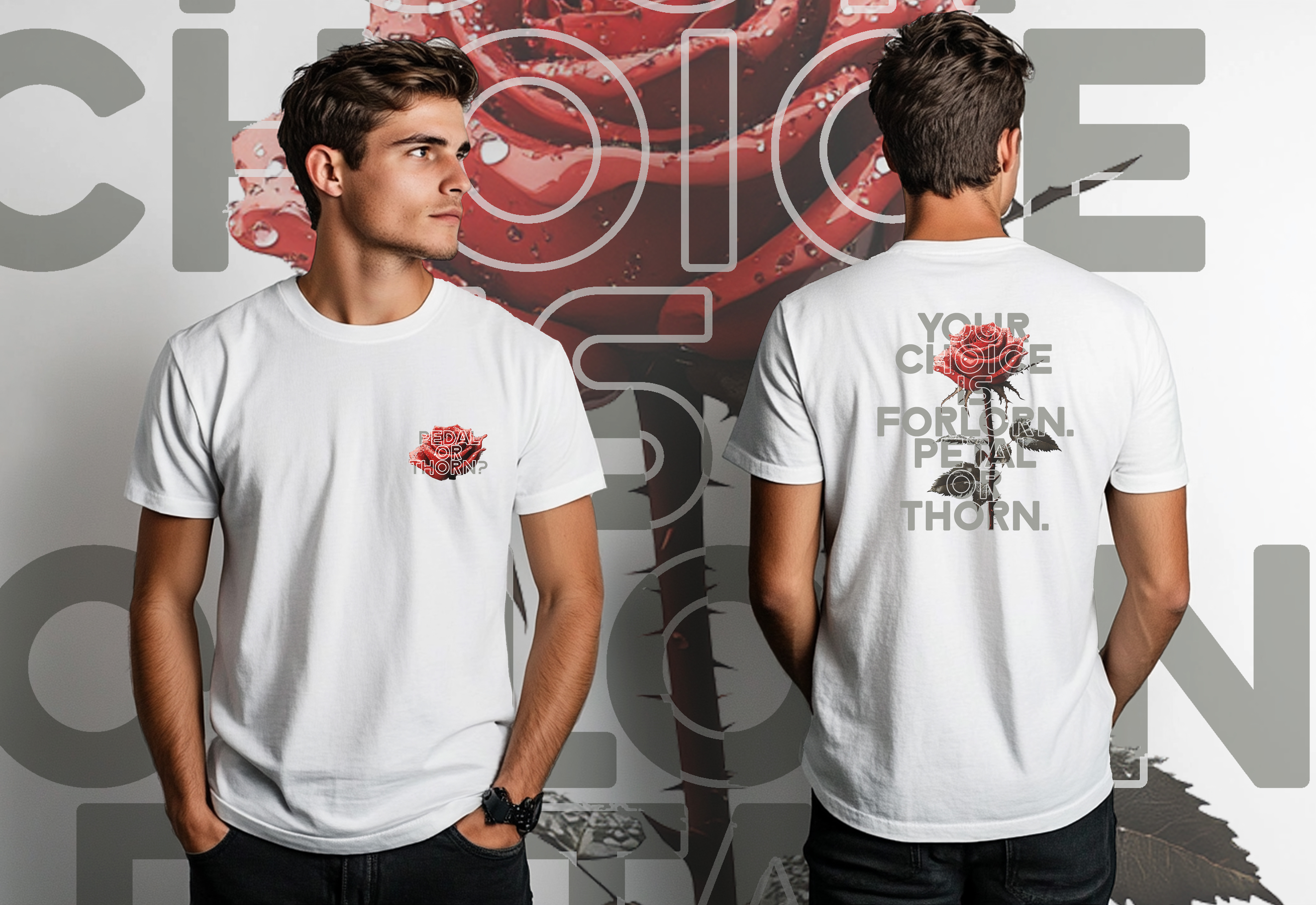Rose or Thorn Your Choice Streetwear or Casual Wear Graphic White T-Shirt