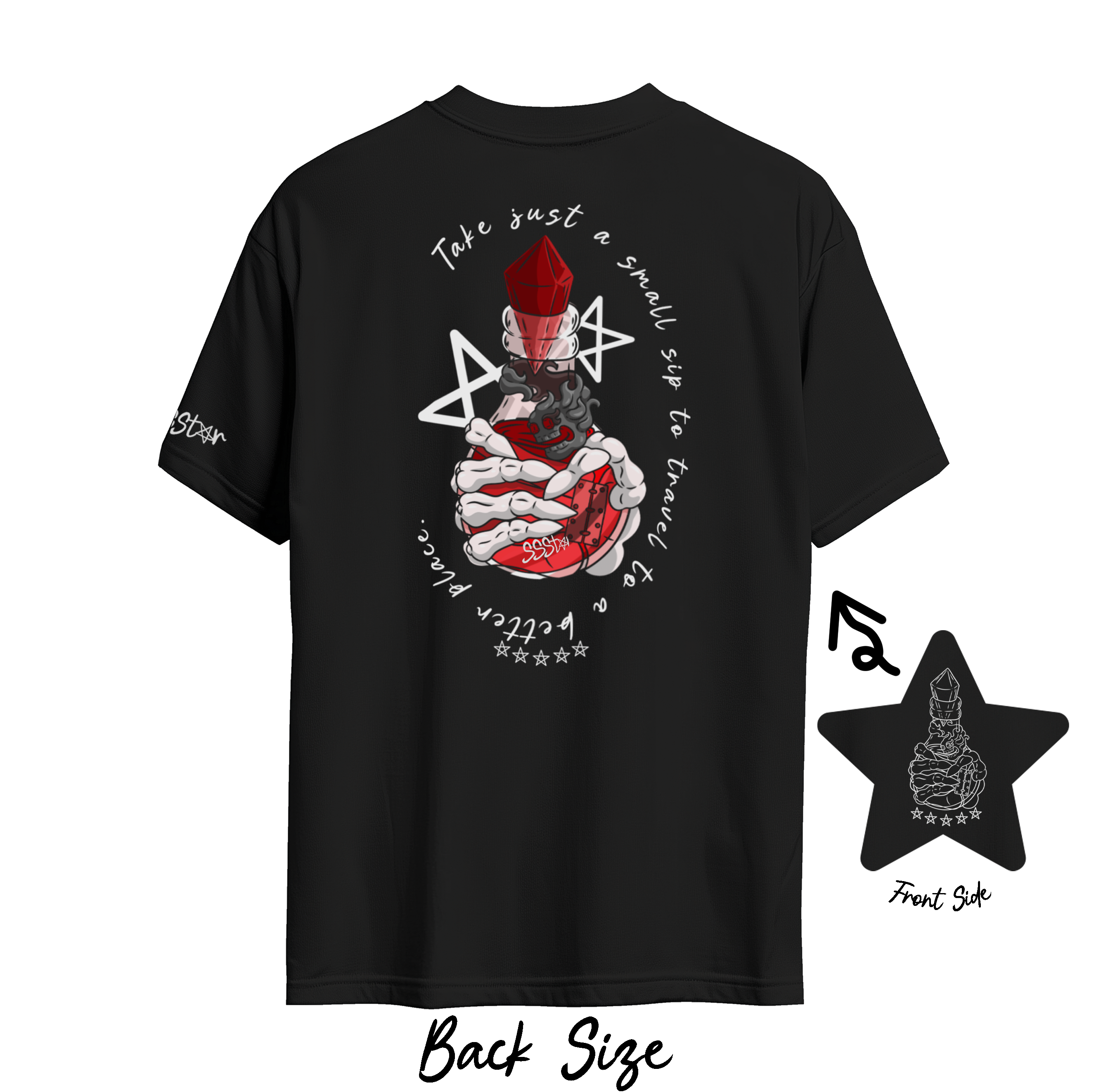 Take Just a sip to travel to a better place Tee Shirt Red Potion with Stars