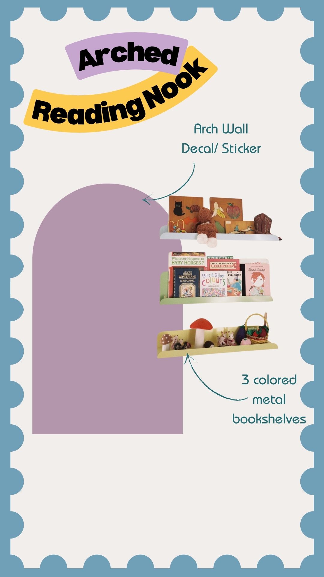 Arched Reading Nook Bundle | مجموعة زاوية القراءة - ستيكر حائط مع ارفف