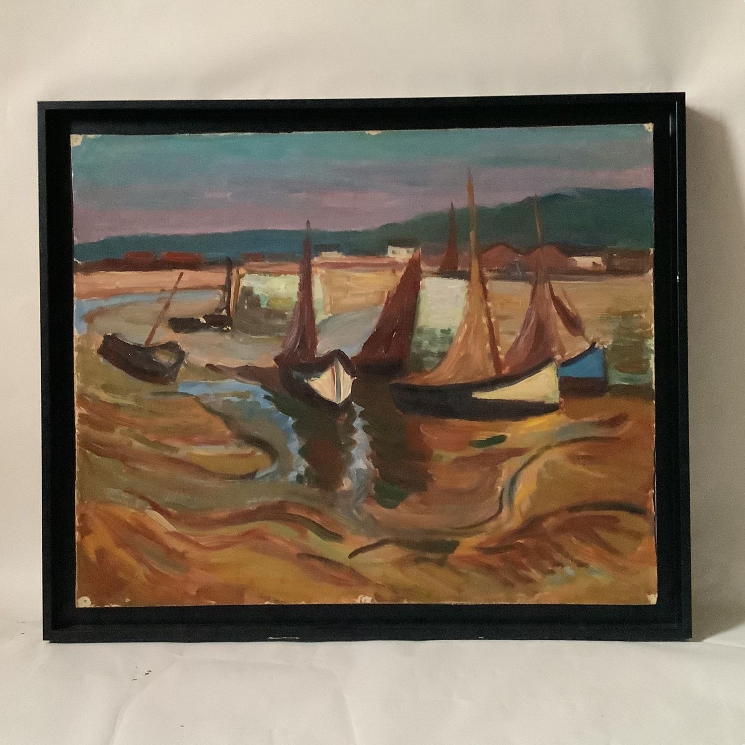 Sortie de port vue par Léonard Bordes (1898-1969), peintre postimpressionniste de l'école de Rouen.