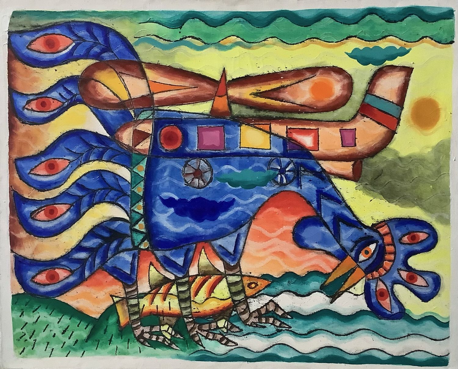 Non signé. Acrylique sur toile. 79 x 98 cm.