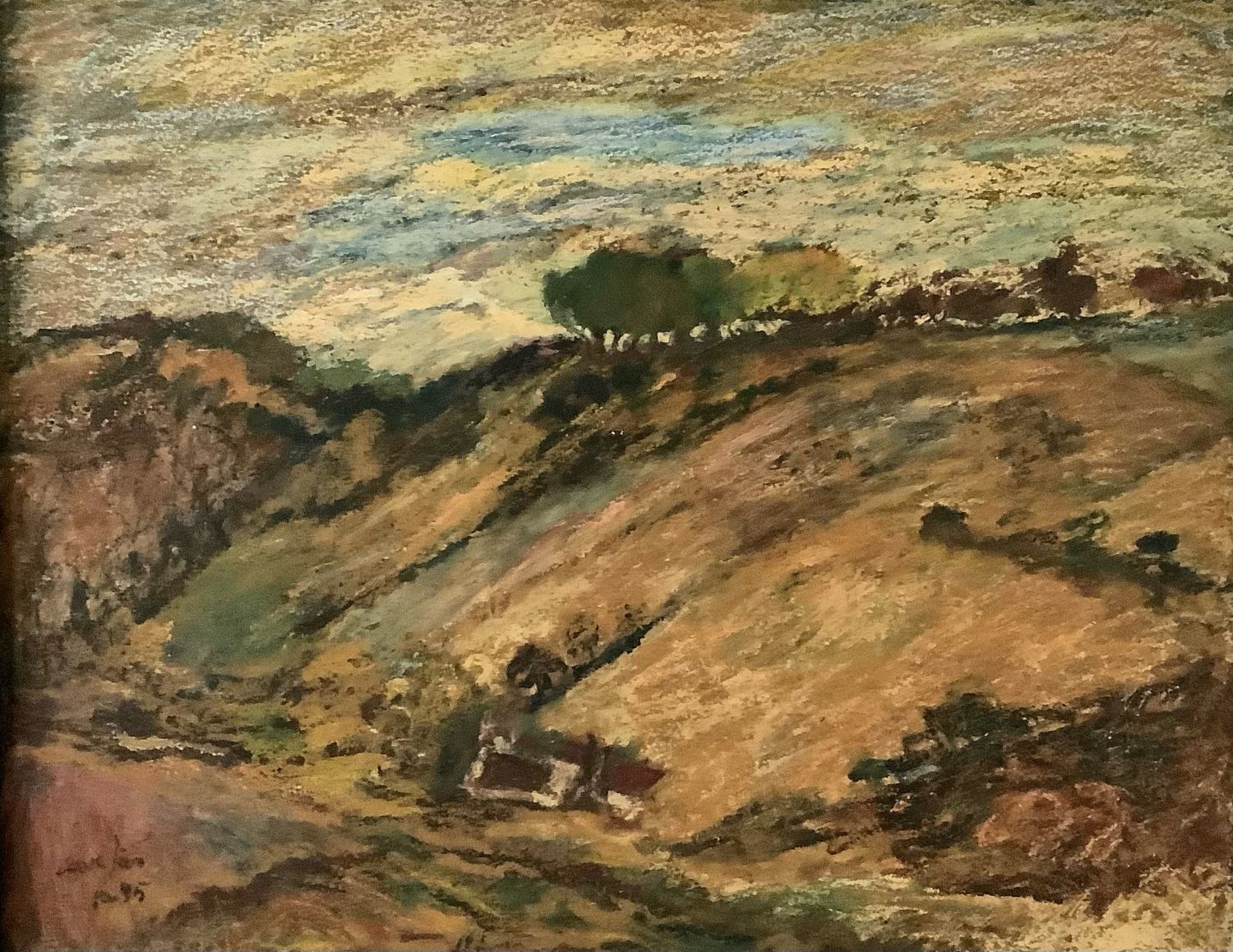 Paysage automnal normand postimpressionniste en grand format de Marcel Cavelier (1918-2004). 