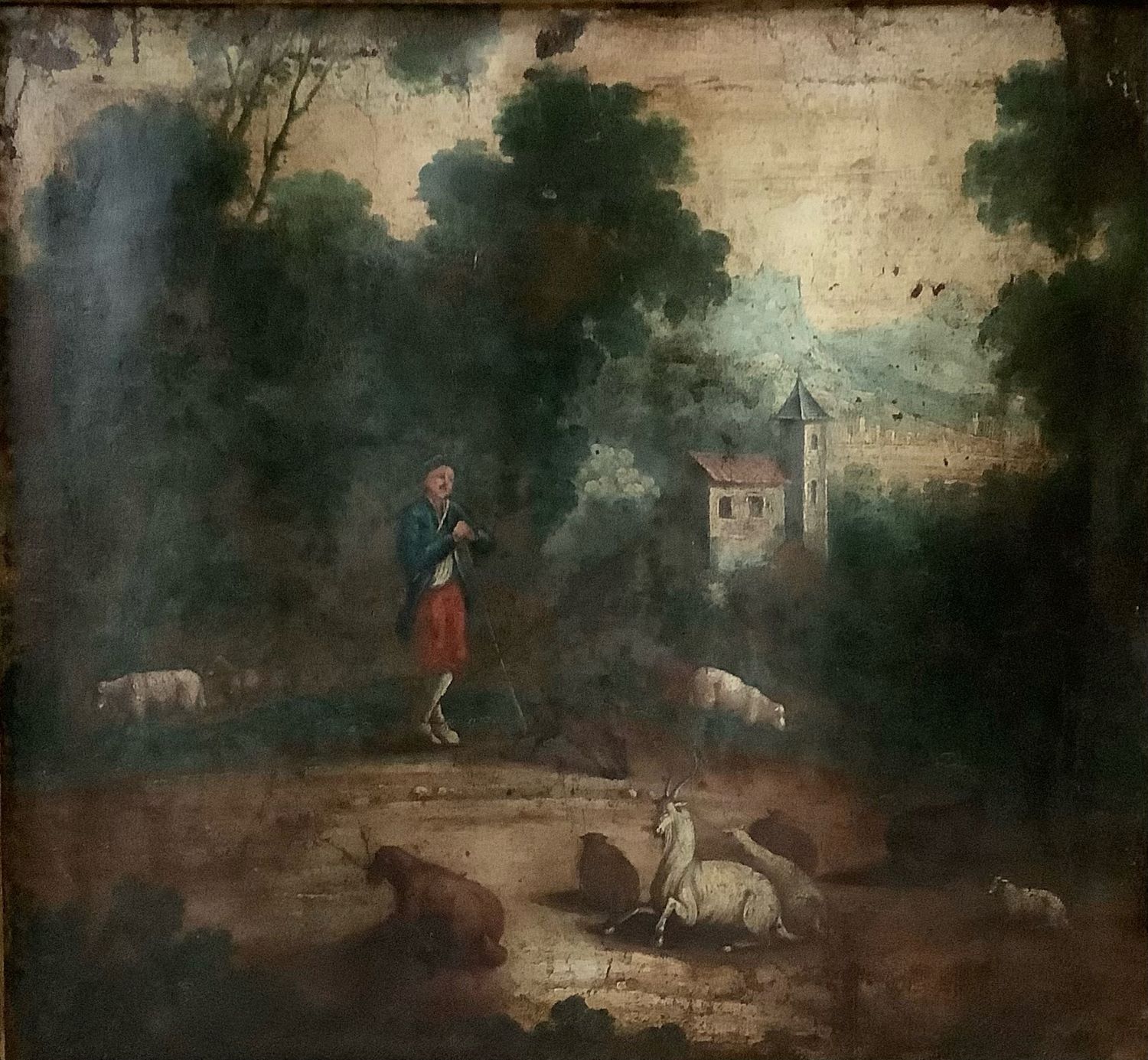 Scène pastorale du XVIIème marquée par le temps. 