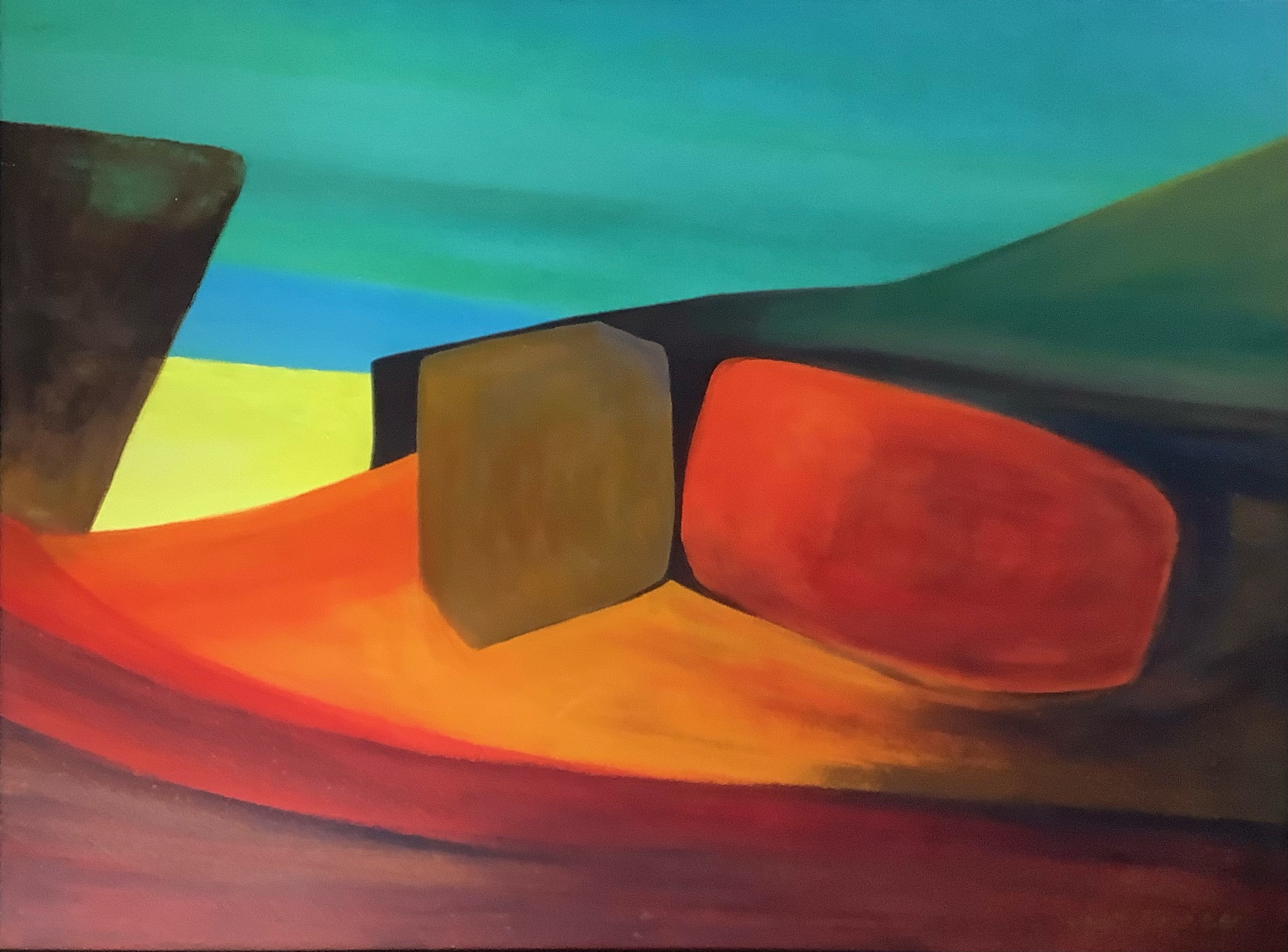Claude Roigt (1926-2001). Titrée et datée au dos « Farniente » (1985). Acrylique sur panneau. 97 x 130 cm.