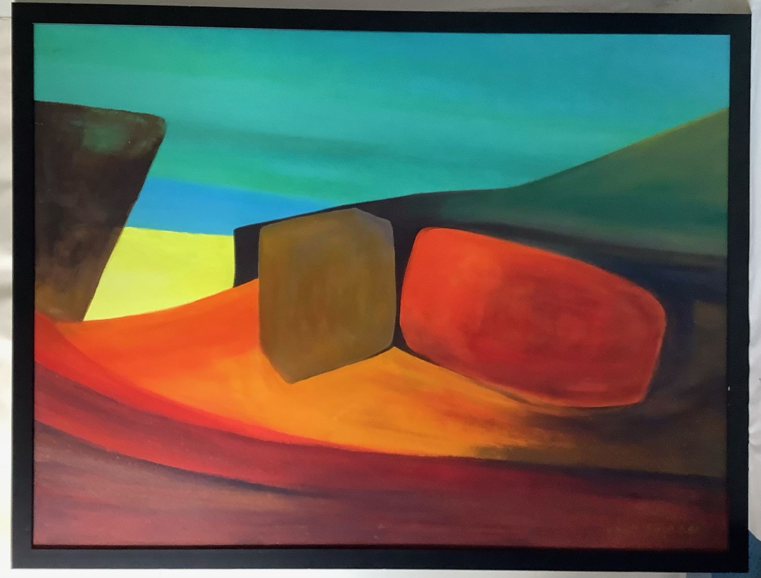 Claude Roigt (1926-2001). Titrée et datée au dos « Farniente » (1985). Acrylique sur panneau. 97 x 130 cm.