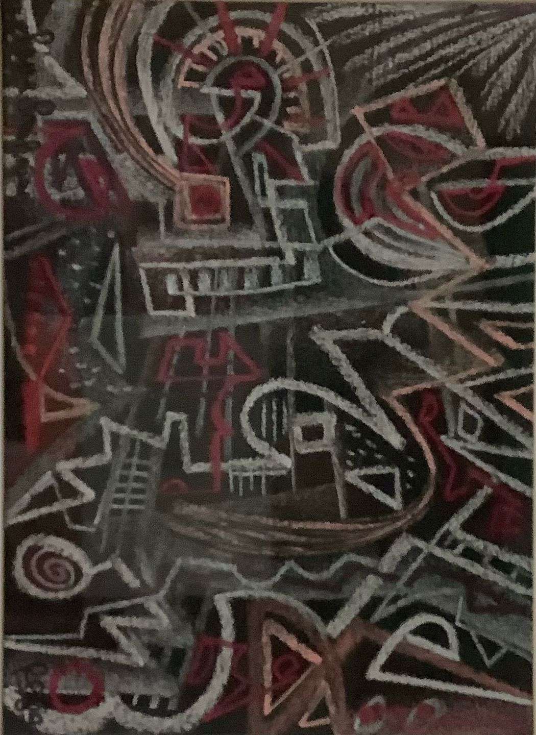 "Cerf-volant", composition géométrique de Pierre Saulnier (né en 1952). Pastel sur papier. 1989. 24 x 32 cm.